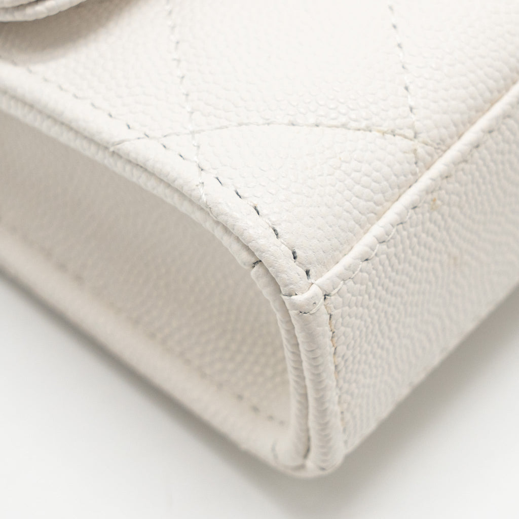 CHANEL TOP HANDLE MINI FLAP CLUTCH WITH CHAIN CAVIAR WHITE LGHW (MICROCHIP)