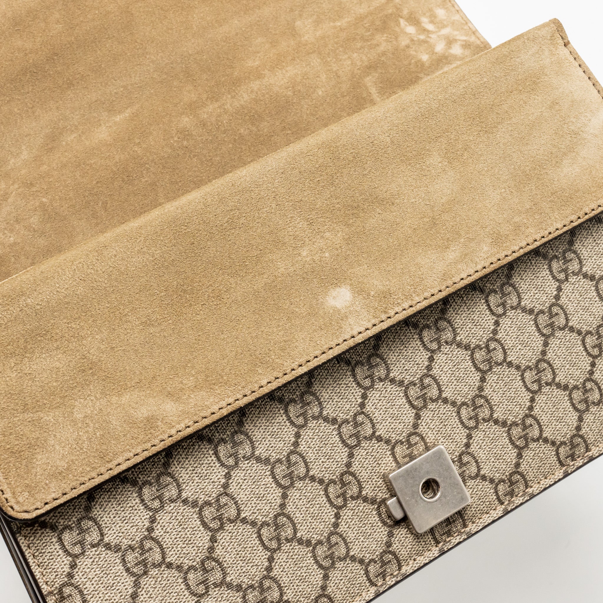 GUCCI DIONYSUS FLAP BAG SUEDE LEATHER / CANVAS BEIGE SHW