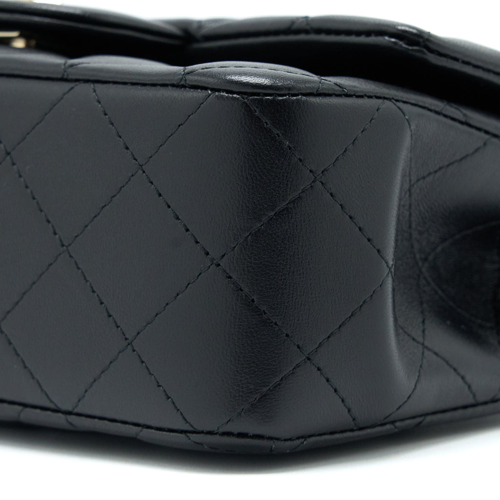 CHANEL TOP HANDLE MINI RECTANGULAR FLAP BAG LAMBSKIN BLACK LGHW (MICROCHIP)