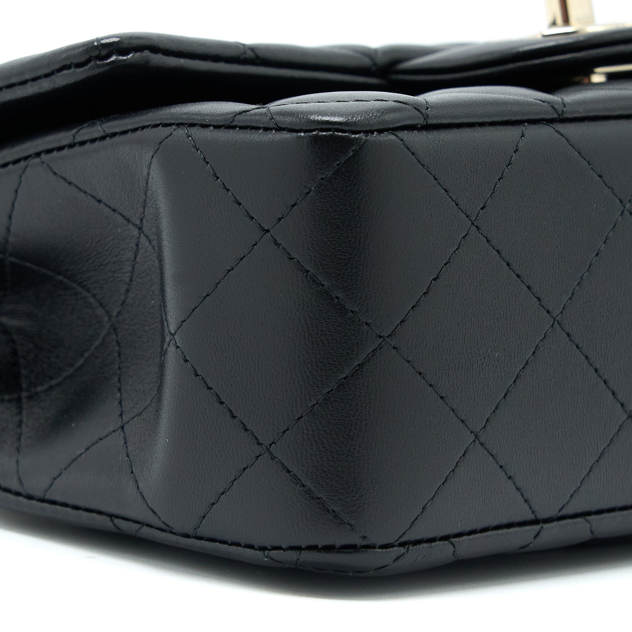 CHANEL TOP HANDLE MINI RECTANGULAR FLAP BAG LAMBSKIN BLACK LGHW (MICROCHIP)