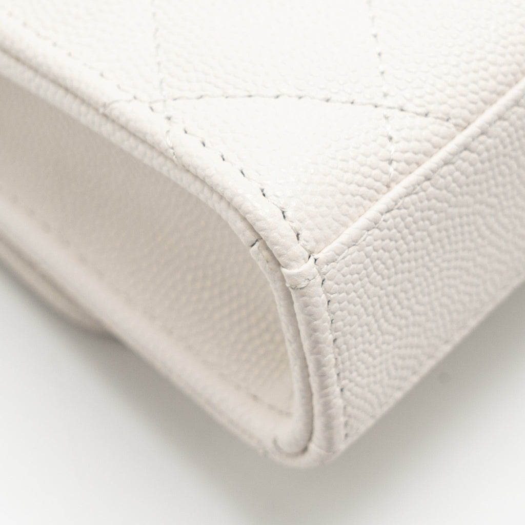 CHANEL TOP HANDLE MINI FLAP CLUTCH WITH CHAIN CAVIAR WHITE LGHW (MICROCHIP)