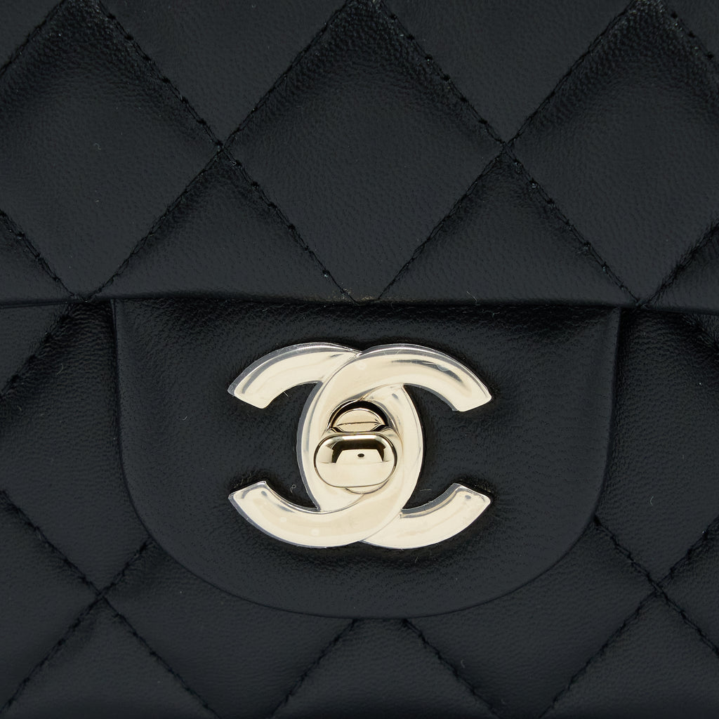 CHANEL TOP HANDLE MINI RECTANGULAR FLAP BAG LAMBSKIN BLACK LGHW (MICROCHIP)