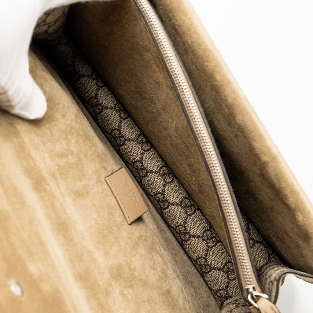 GUCCI DIONYSUS FLAP BAG SUEDE LEATHER / CANVAS BEIGE SHW