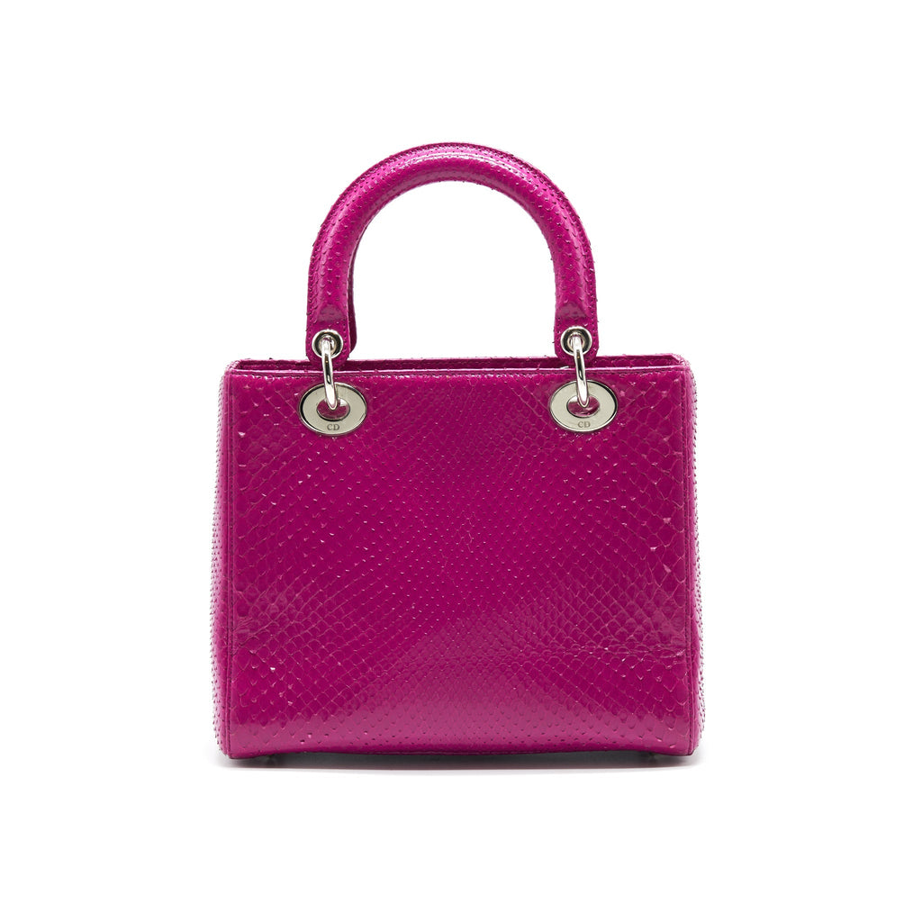 DIOR PYTHON MEDIUM LADY DIOR BAG PLUM PINK SHW