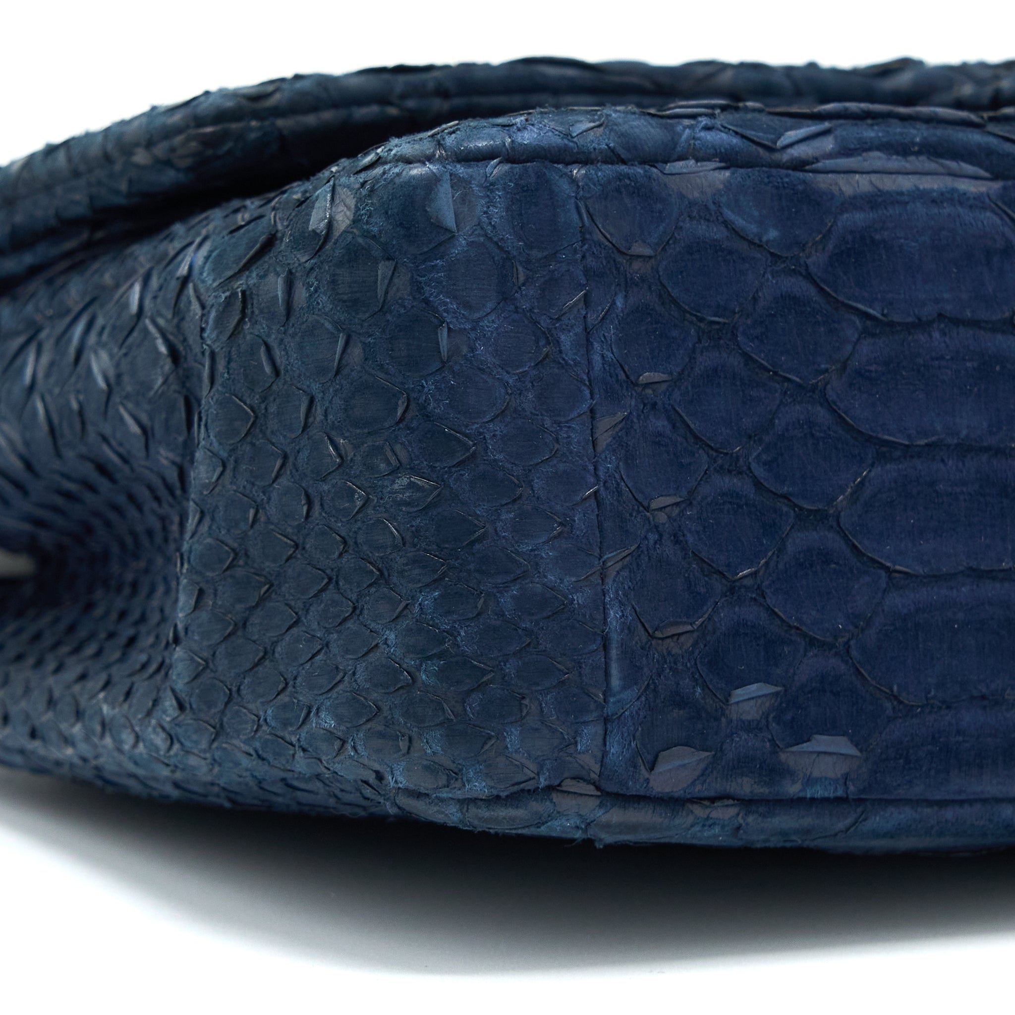 CHANEL MEDIUM CLASSIC DOUBLE FLAP BAG PYTHON DARK BLUE SHW