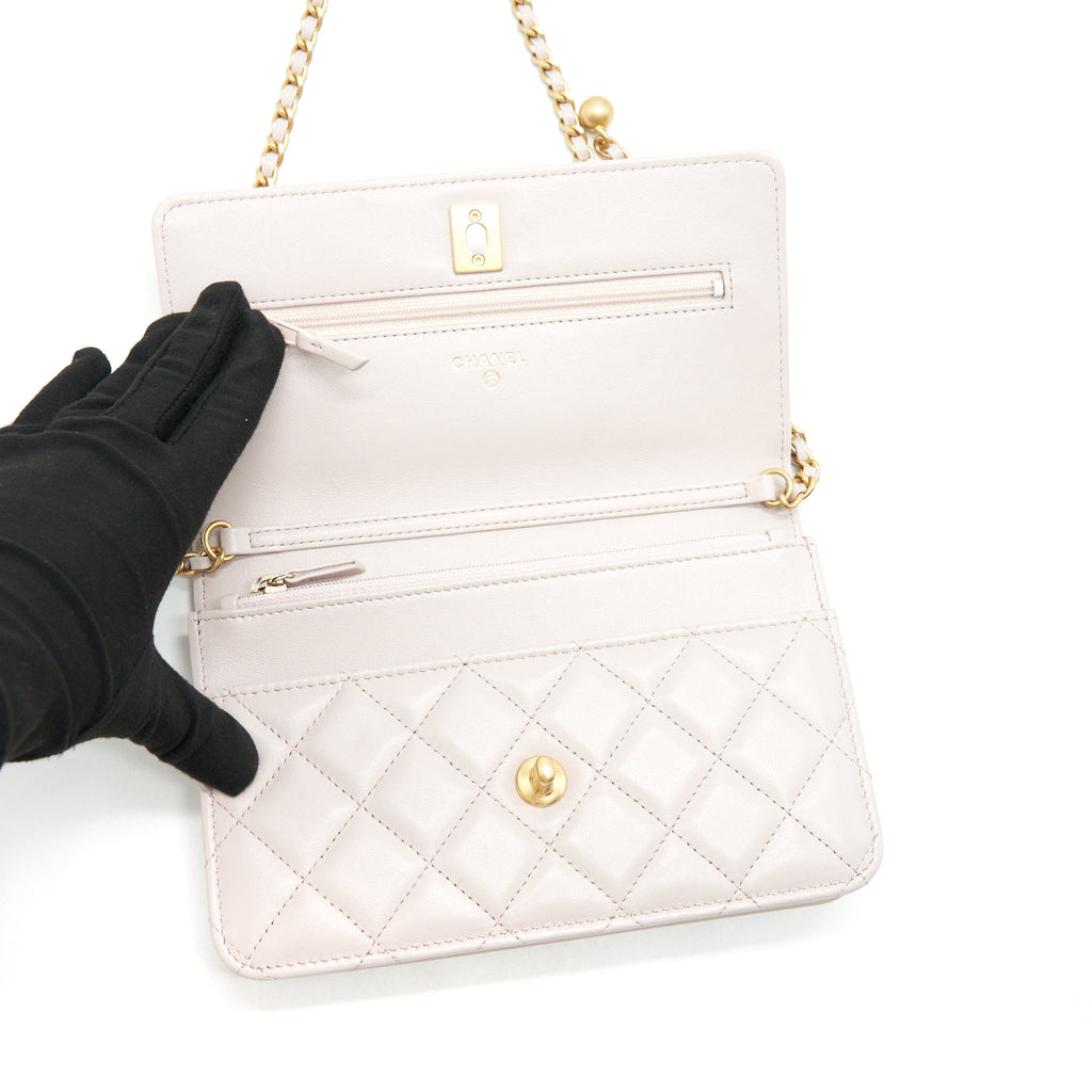 CHANEL 21B LIGHT PURPLE PEARL CRUSH WALLET ON CHAIN GHW