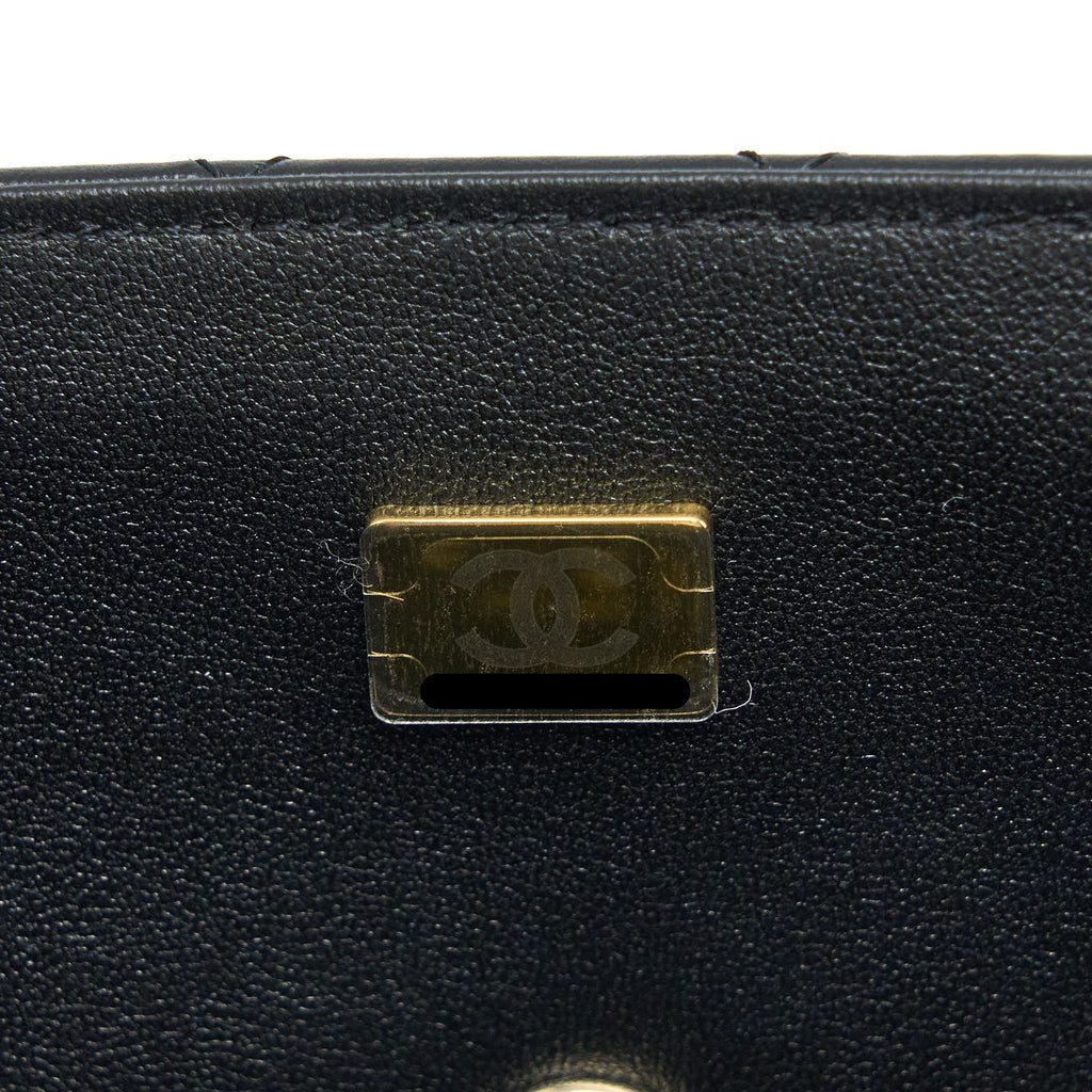 CHANEL TOP HANDLE MINI RECTANGULAR FLAP BAG LAMBSKIN BLACK LGHW (MICROCHIP)
