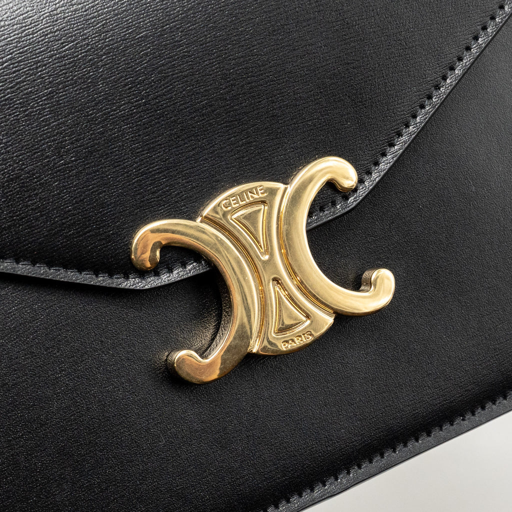 CELINE TRIOMPHE WALLET ON CHAIN MARGO SHINY CALFSKIN BLACK GHW