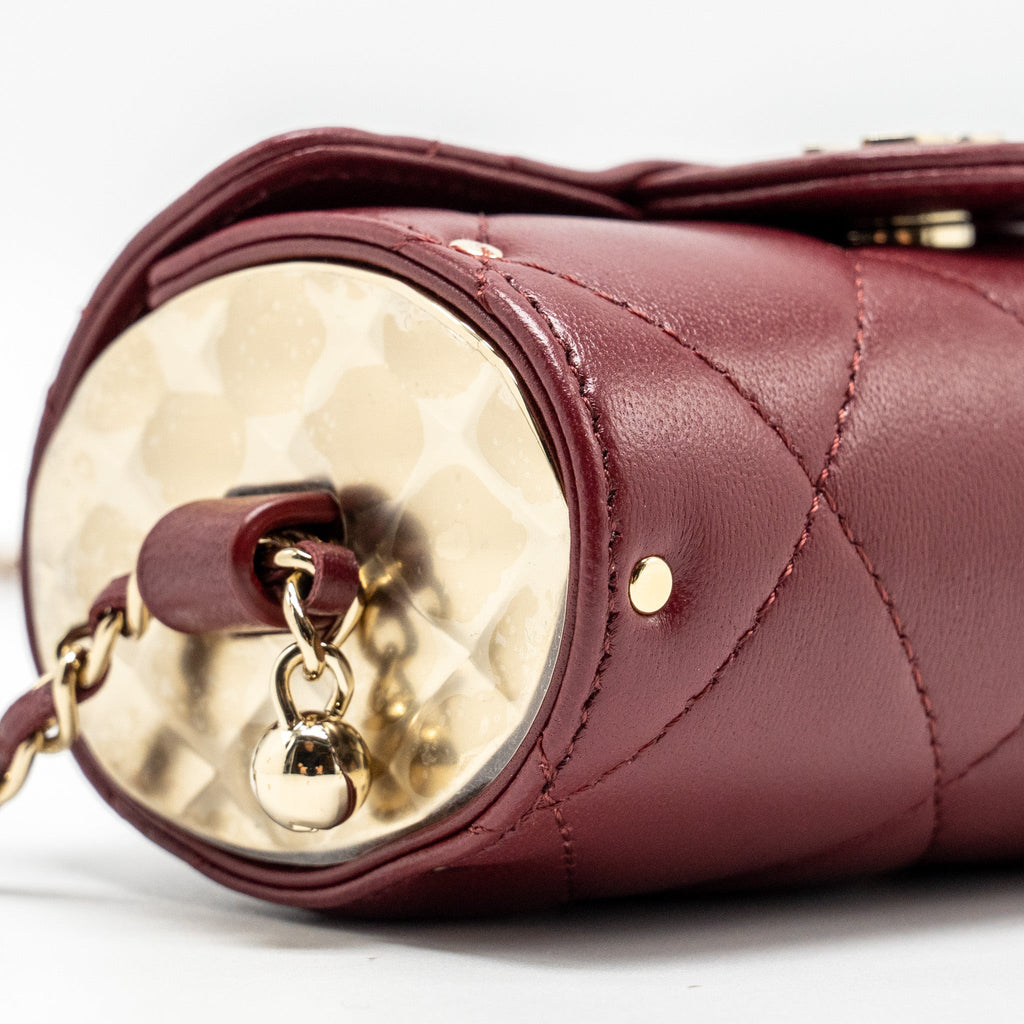 CHANEL QUILTED BOX OF SECRETS LIPSTICK CASE / CARD HOLDER WITH CHAIN LAMBSKIN BURGUNDY GHW