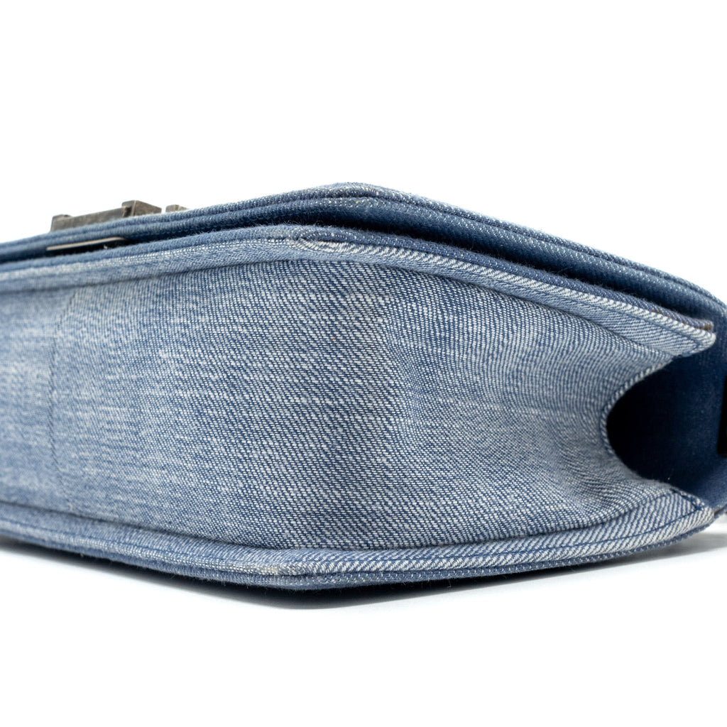 CHANEL MEDIUM BOY BAG DENIM BLUE RUTHENIUM SILVER HARDWARE