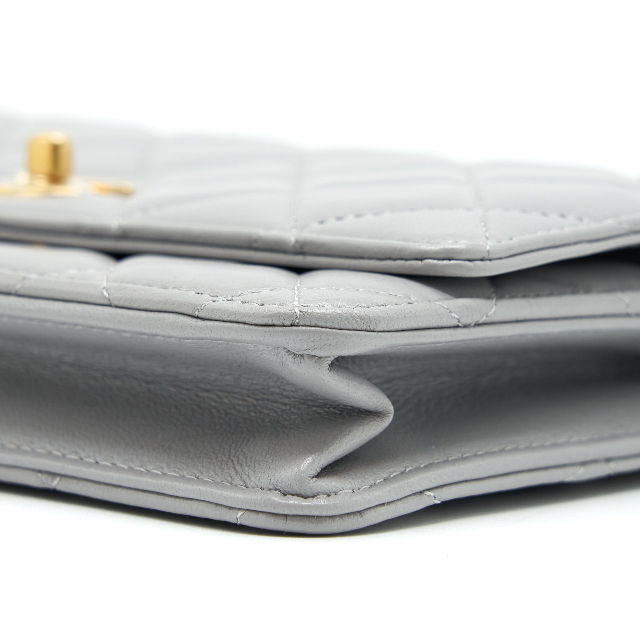 CHANEL PEARL CRUSH WALLET ON CHAIN LAMBSKIN GREY BRUSHED GHW (MICROCHIP)