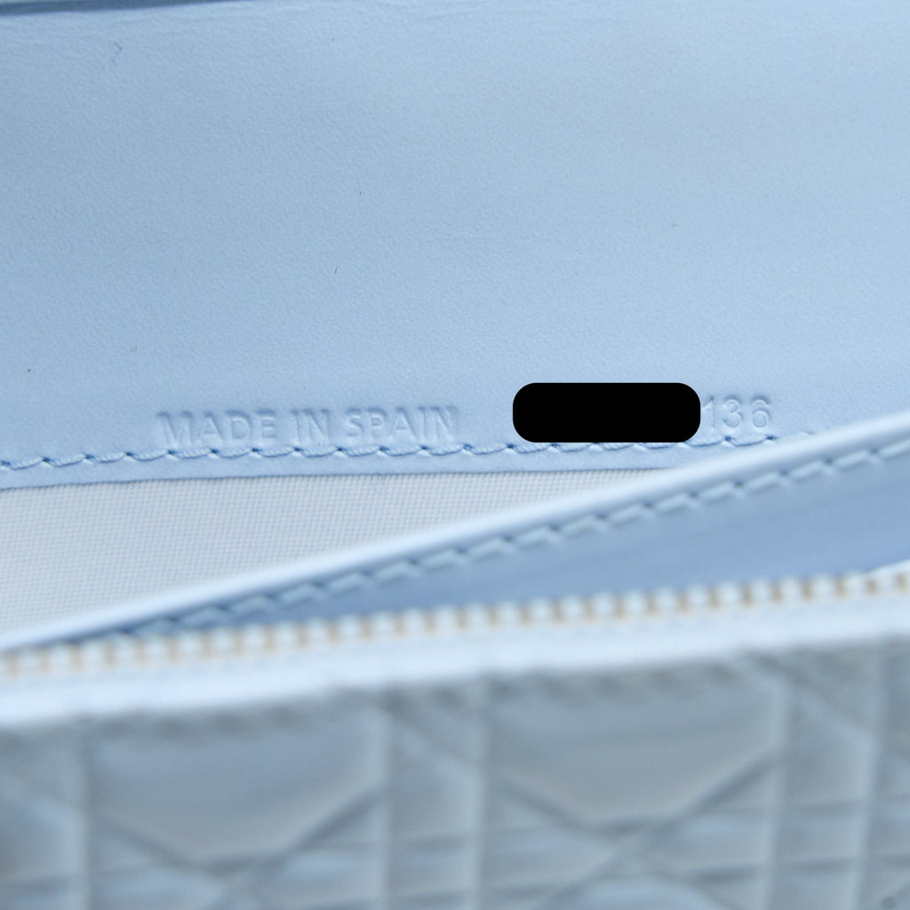 DIOR FLAP WALLET WITH CHAIN PATENT LIGHT BLUE WITH BLUE HARDWARE