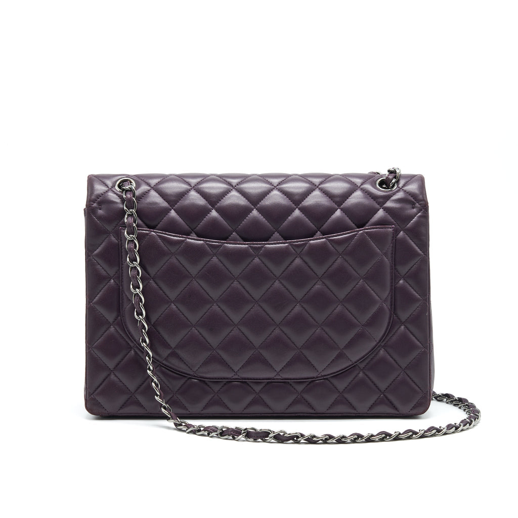 CHANEL MAXI DOUBLE FLAP BAG LAMBSKIN BURGUNDY SHW