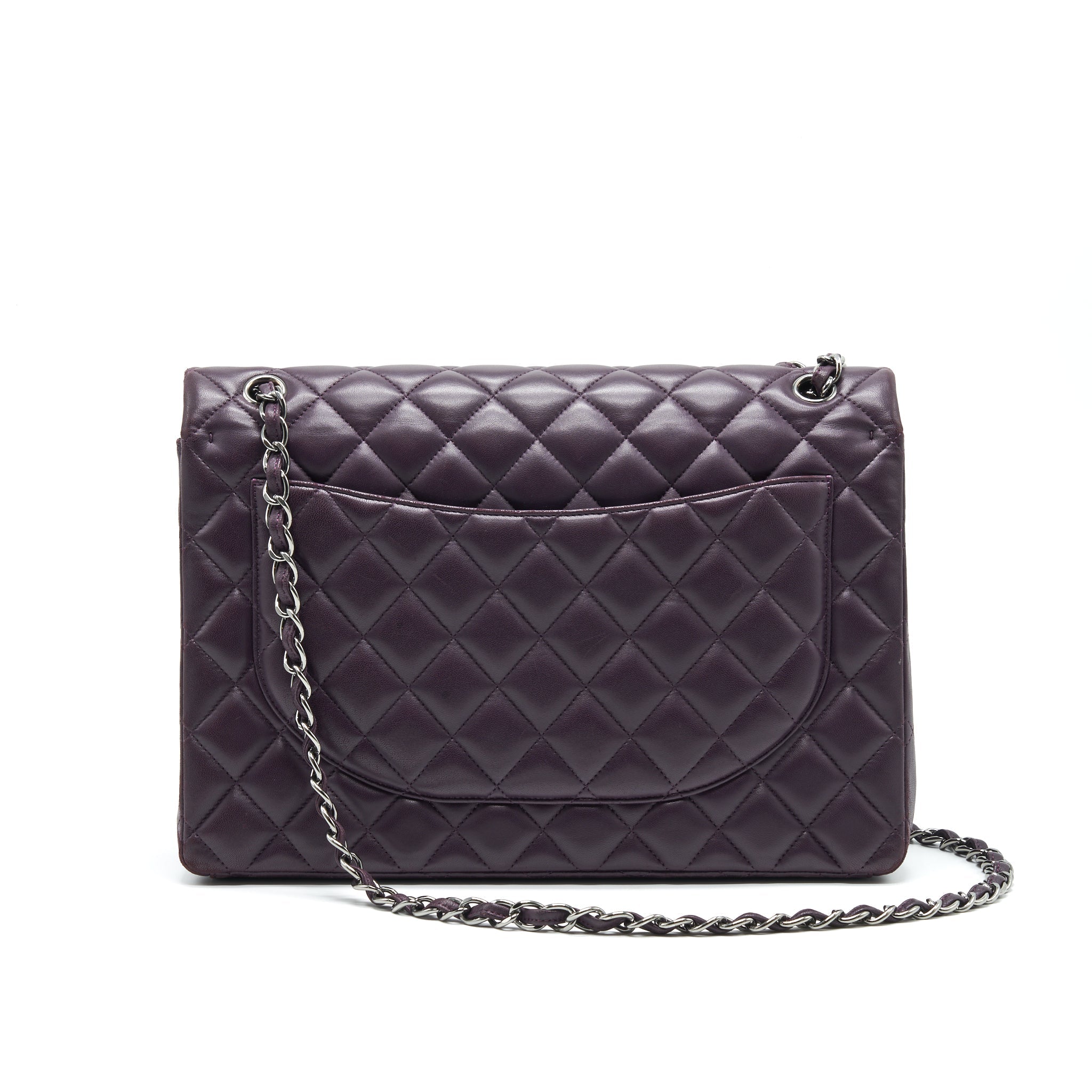 CHANEL MAXI DOUBLE FLAP BAG LAMBSKIN BURGUNDY SHW