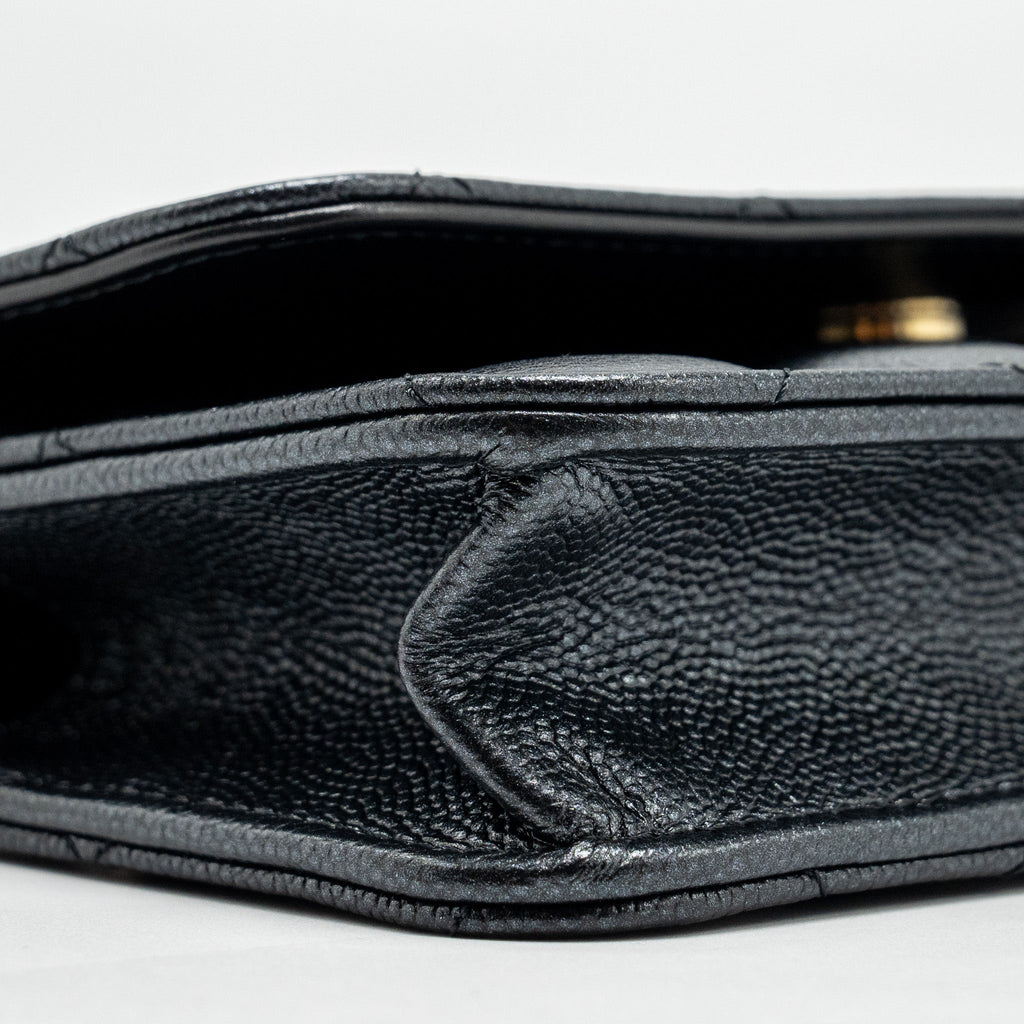 CHANEL 23B MINI FLAP WALLET WITH ADJUSTABLE CHAIN CAVIAR IRIDESCENT BLACK GHW (MICROCHIP)