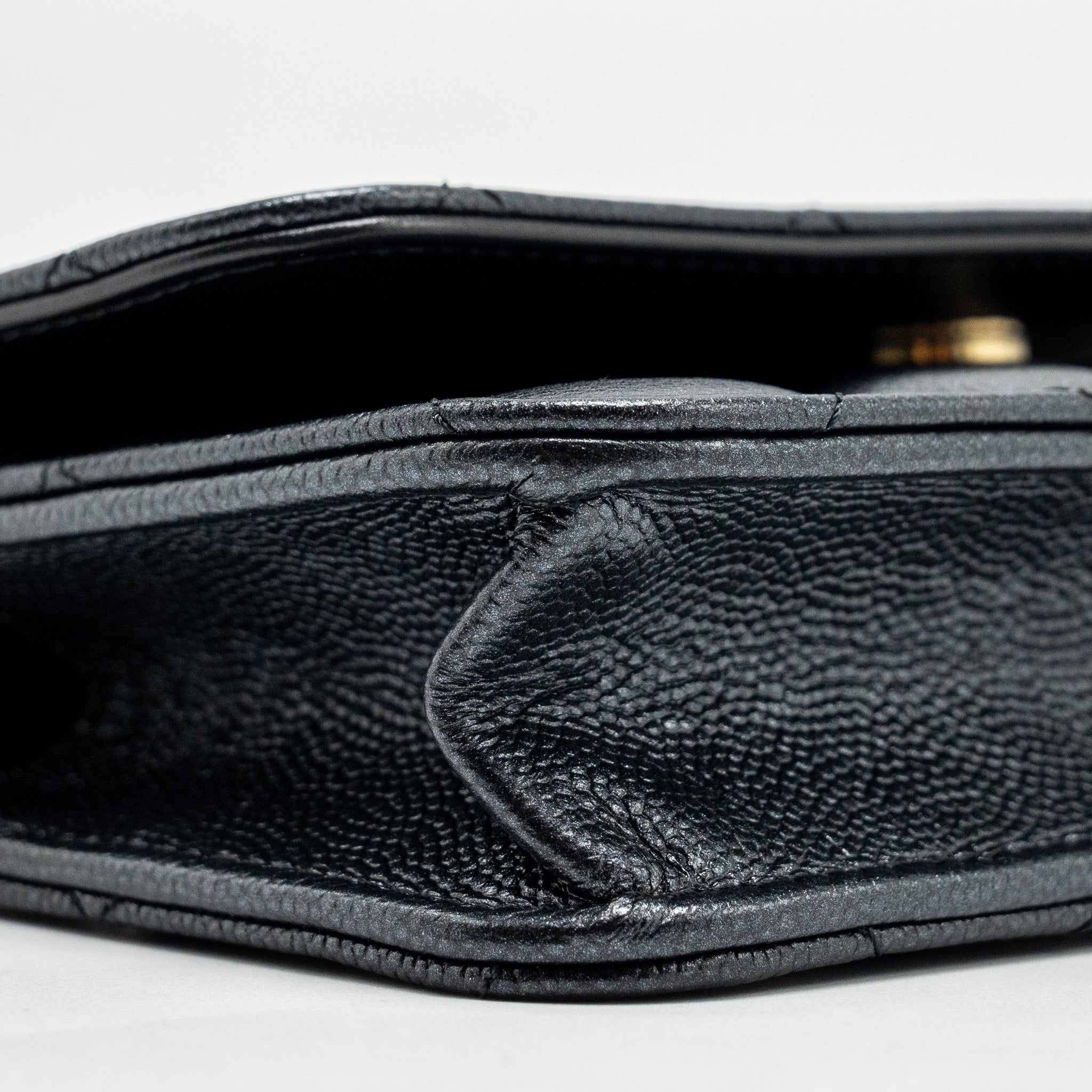 CHANEL 23B MINI FLAP WALLET WITH ADJUSTABLE CHAIN CAVIAR IRIDESCENT BLACK GHW (MICROCHIP)