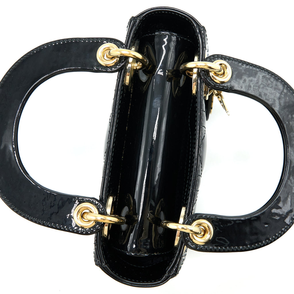 DIOR MINI LADY DIOR PATENT BLACK LGHW