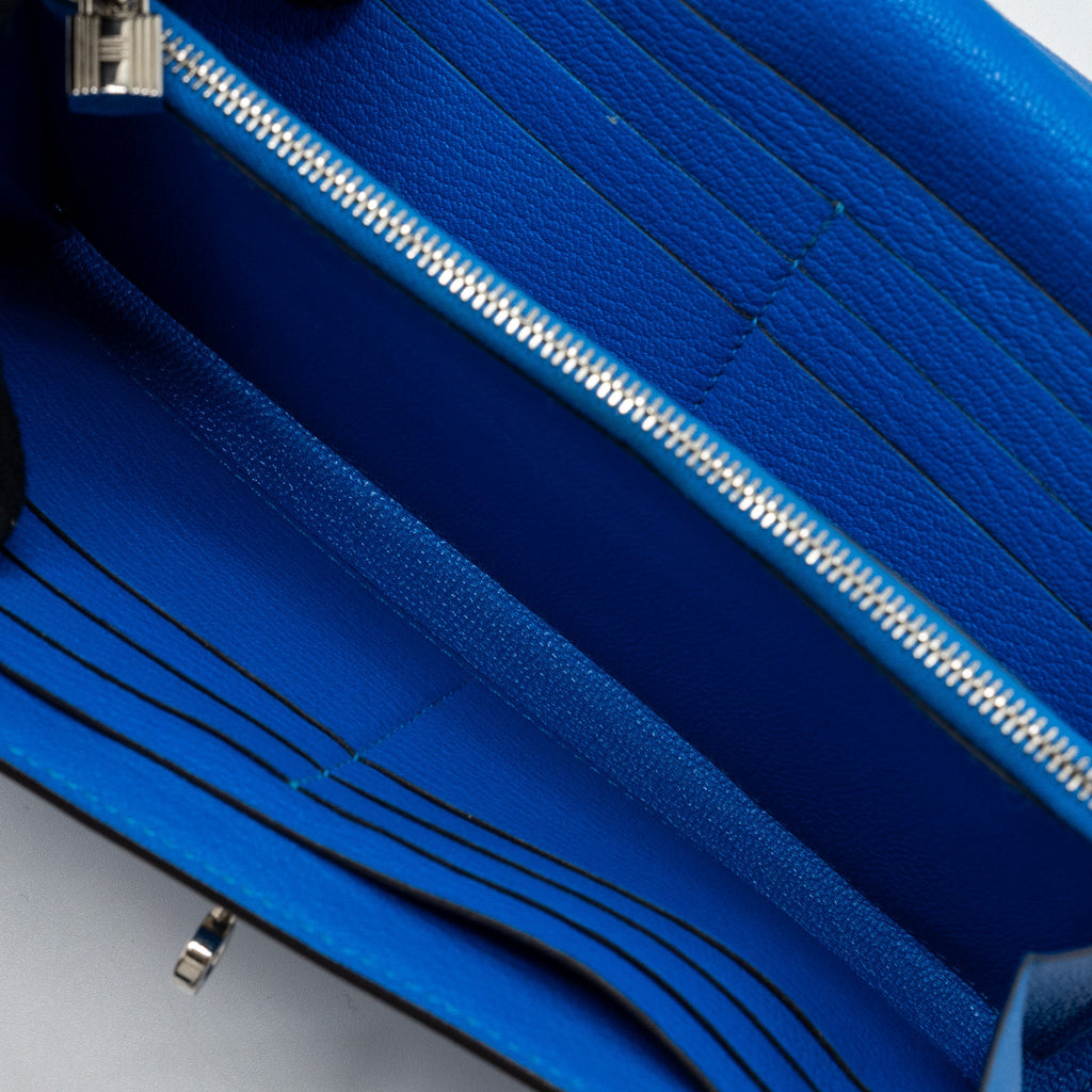 HERMES KELLY CLASSIC LONG WALLET CHÈVRE MYSORE BLUE HYDRA  SHW