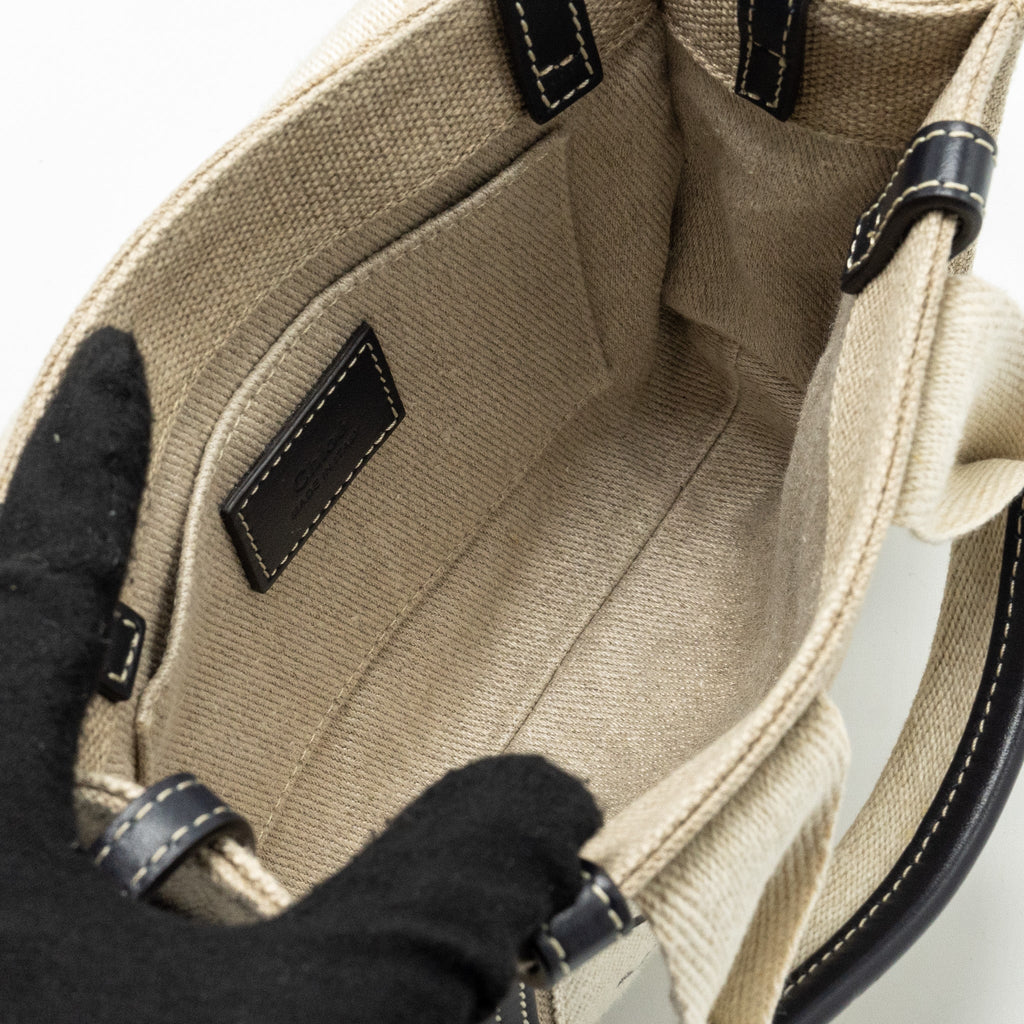 CHLOE WOODY MINI TOTE BAG CANVAS BEIGE/BLACK