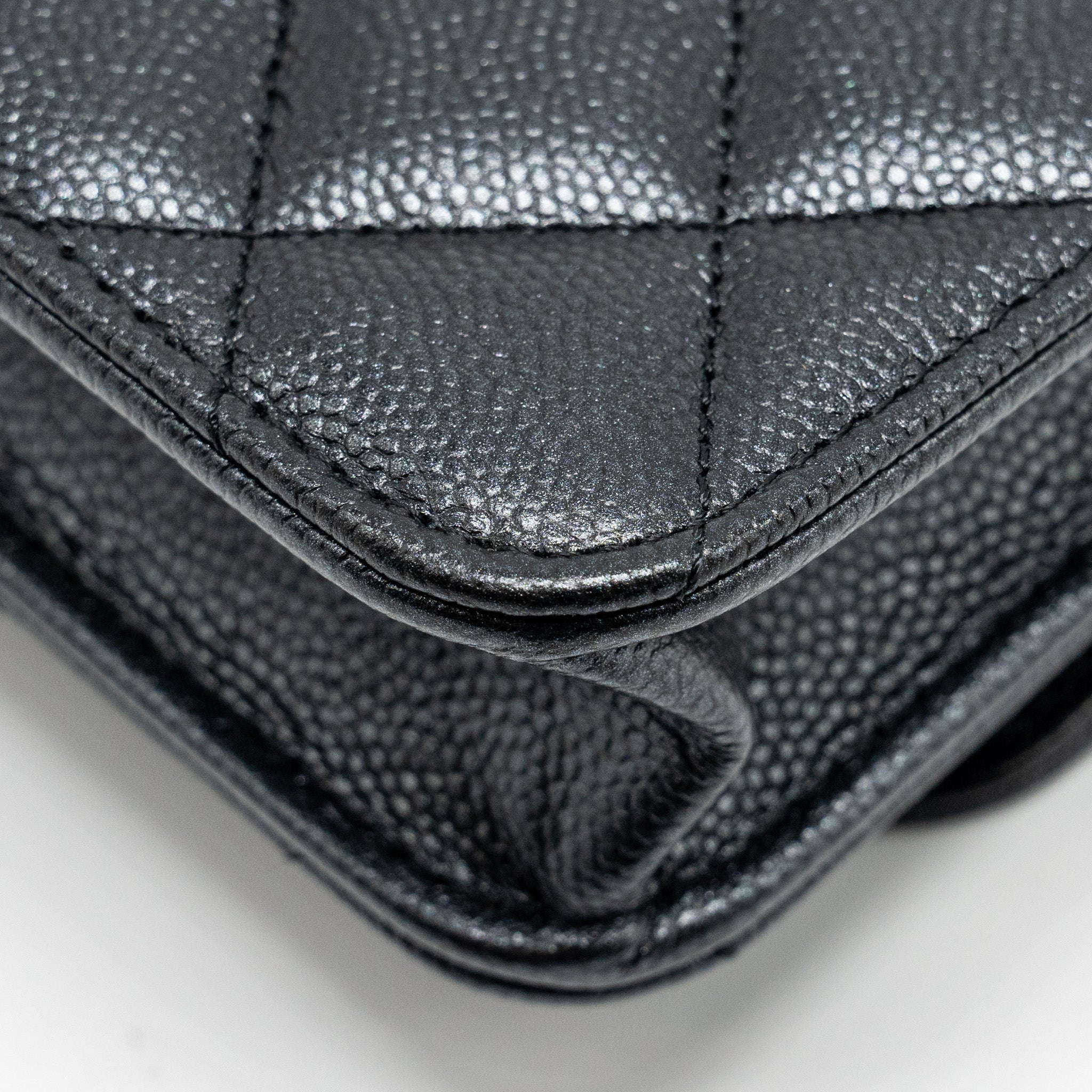 CHANEL 23B MINI FLAP WALLET WITH ADJUSTABLE CHAIN CAVIAR IRIDESCENT BLACK GHW (MICROCHIP)