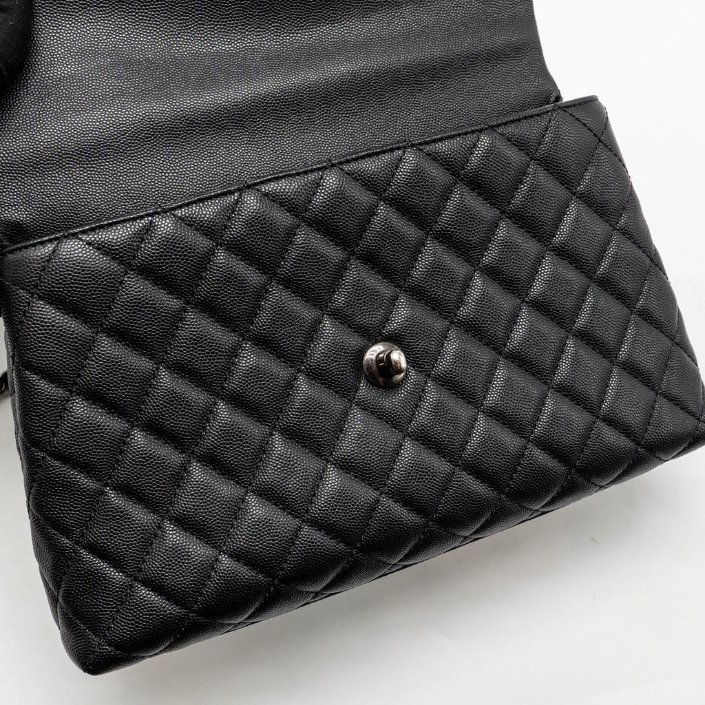 CHANEL MEDIUM COCO HANDLE CAVIAR/LIZARD HANDLE BLACK/BURGUNDY RUTHENIUM HARDWARE
