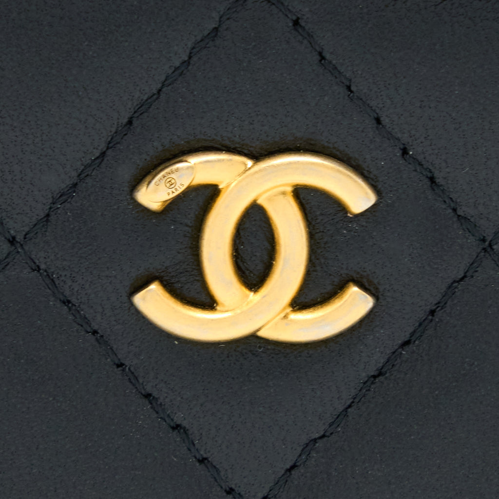 CHANEL PEAR CRUSH LONG VANITY WITH CHAIN LAMBSKIN BLACK GHW