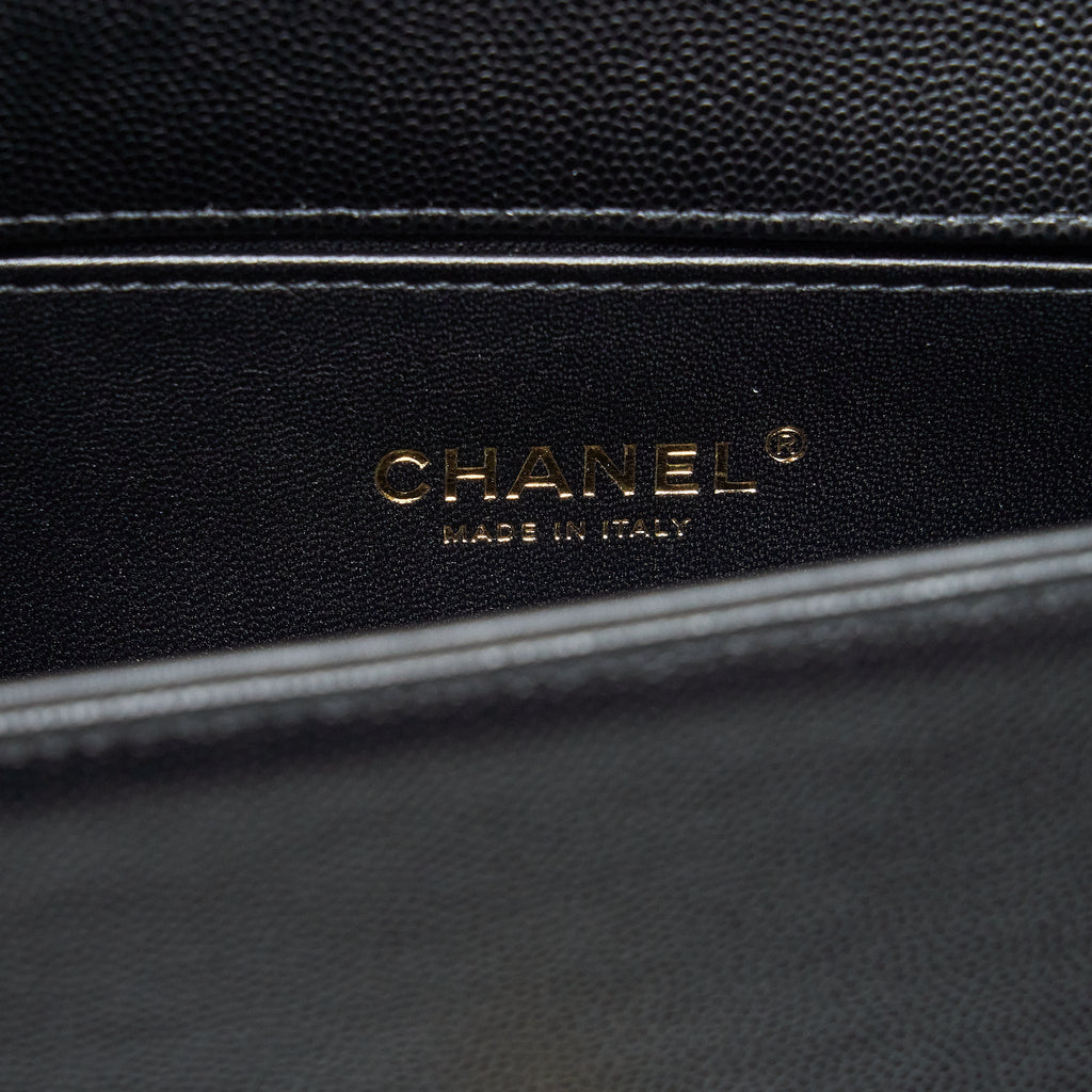 CHANEL SMALL BOY BAG CAVIAR BLACK BRUSHED GHW (MICROCHIP)