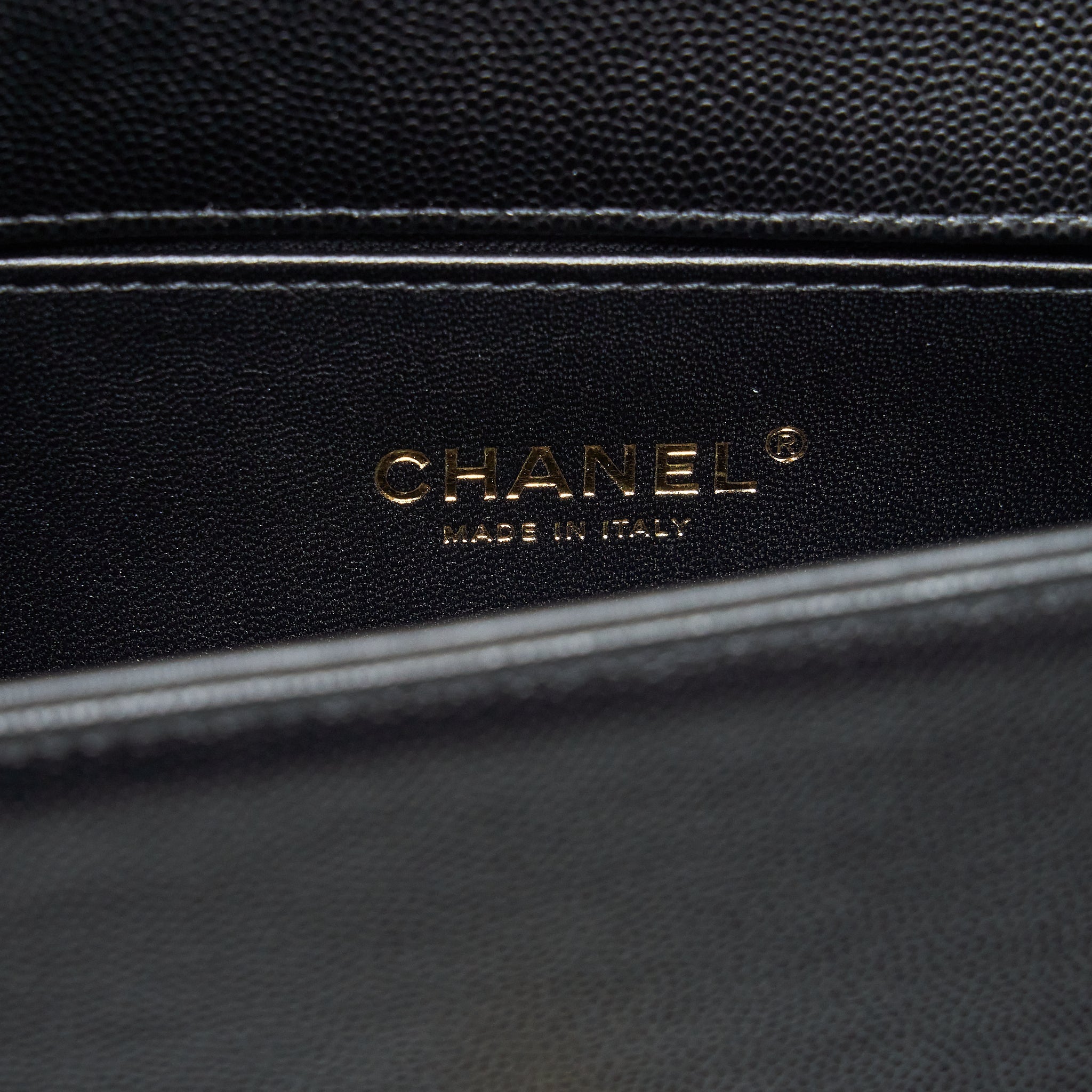 CHANEL SMALL BOY BAG CAVIAR BLACK BRUSHED GHW (MICROCHIP)