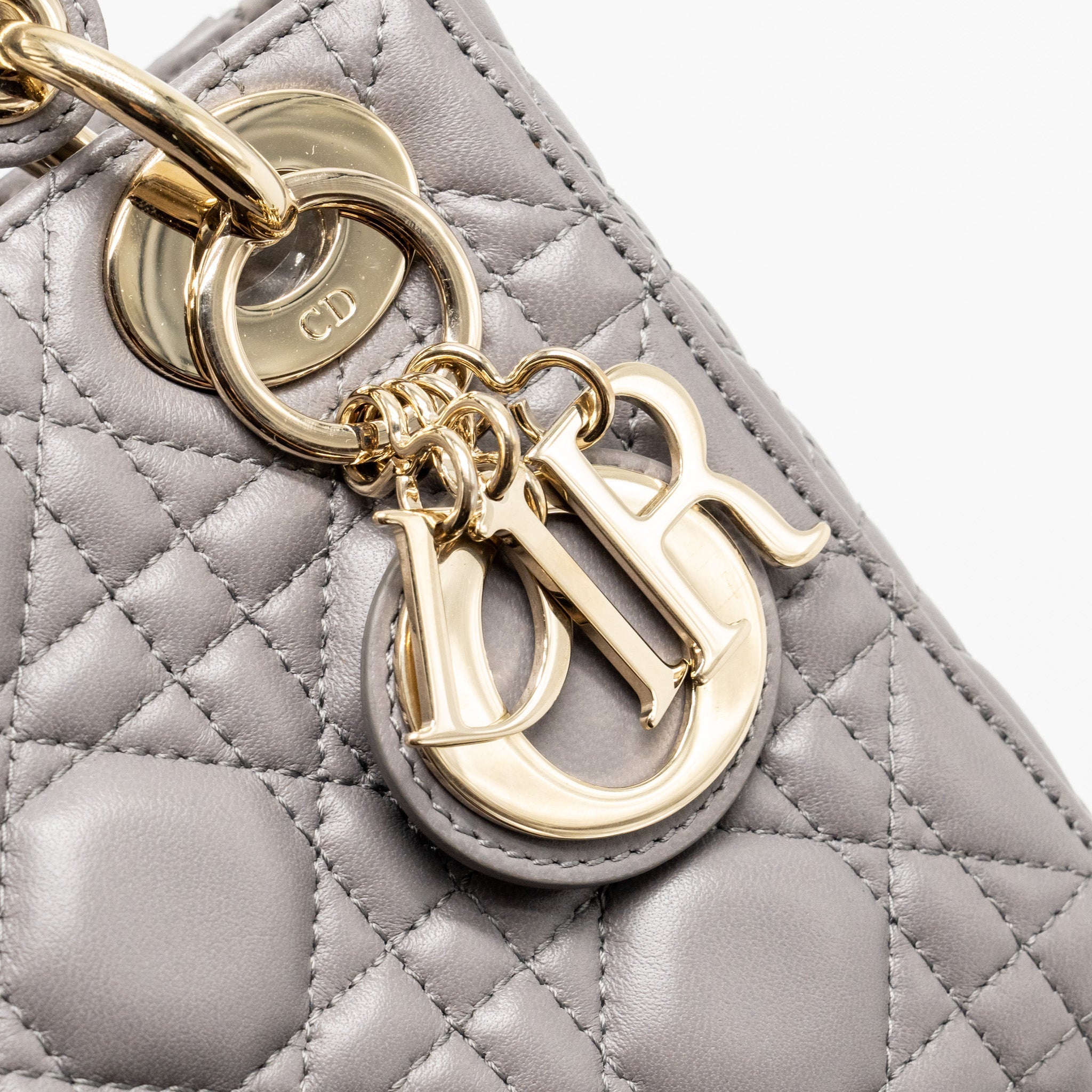 DIOR MINI LADY DIOR LAMBSKIN GREY LGHW