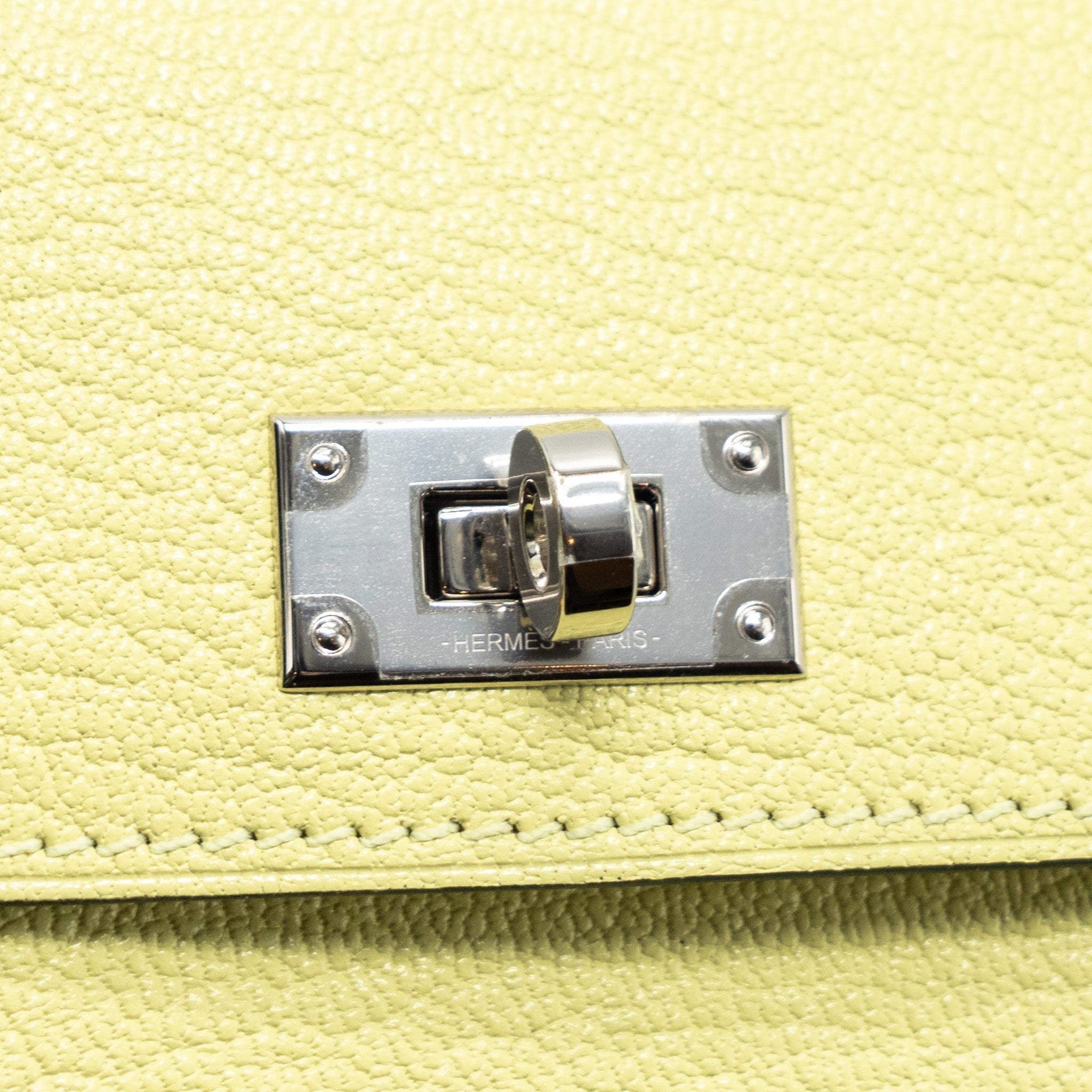 HERMES KELLY POCKET COMPACT CHEVRE MYSORE R9 JAUNE BOURGE SHW