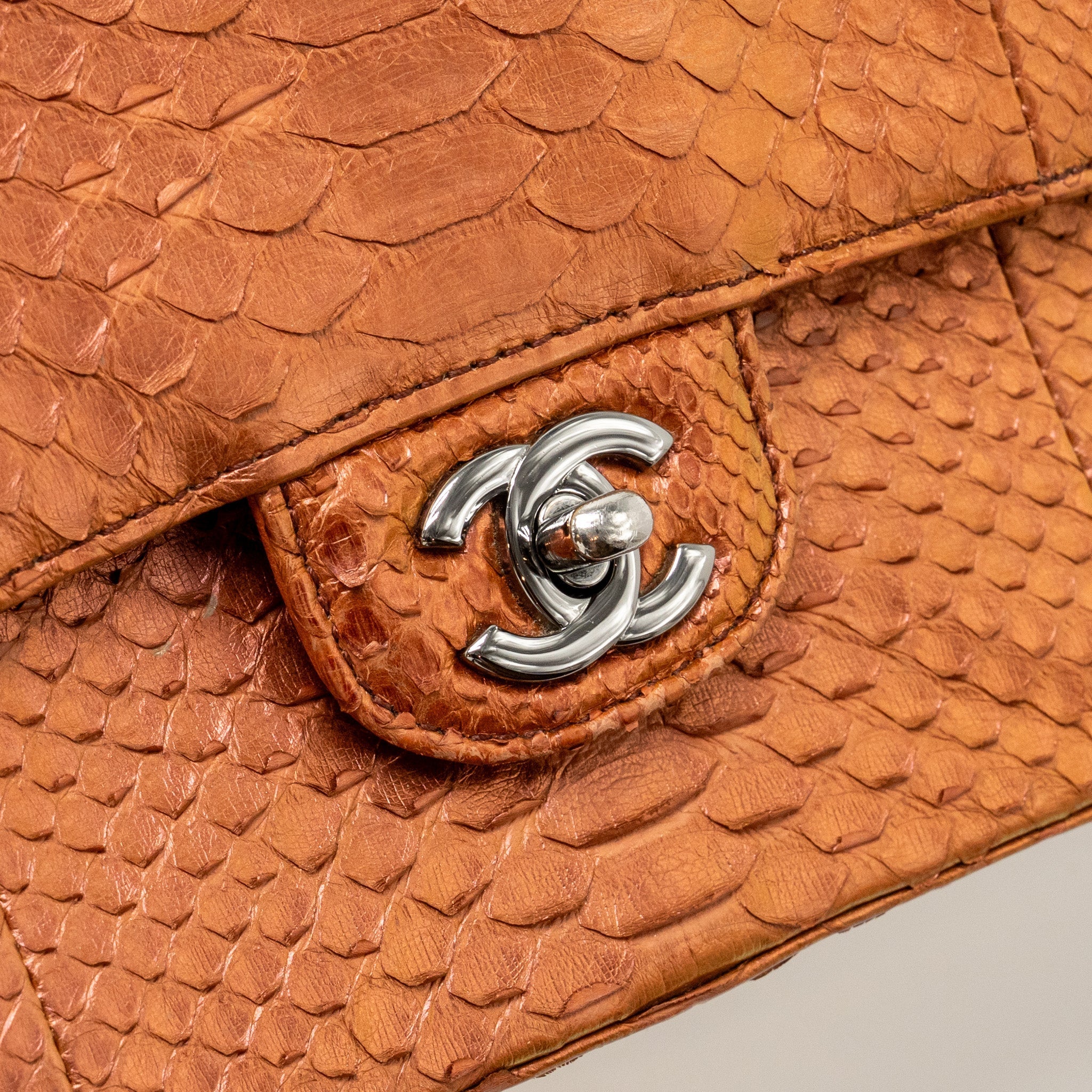 CHANEL CLASSIC DOUBLE FLAP BAG PYTHON LEATHER ORANGE SHW
