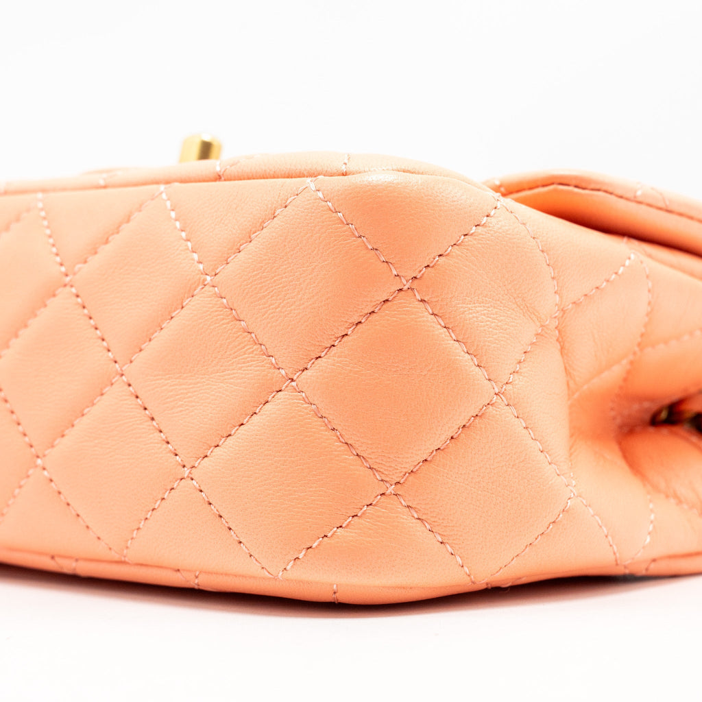 CHANEL PEARL CRUSH MINI SQUARE LAMBSKIN CORAL GHW (MICROCHIP)