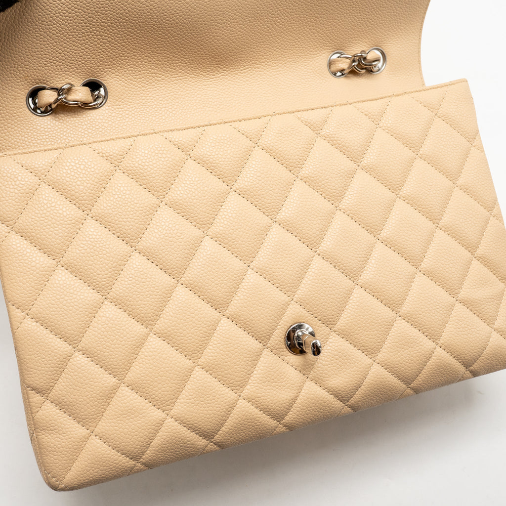 CHANEL JUMBO CLASSIC SINGLE FLAP BAG CAVIAR BEIGE SHW