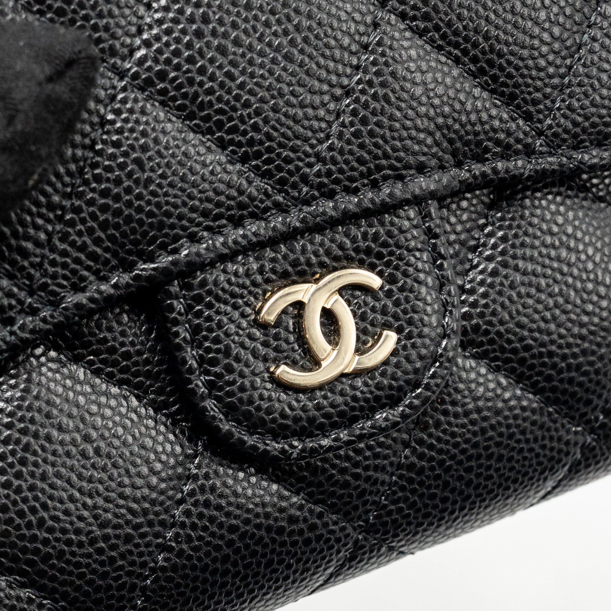 CHANEL COMPACT WALLET CAVIAR BLACK LGHW (MICROCHIP)