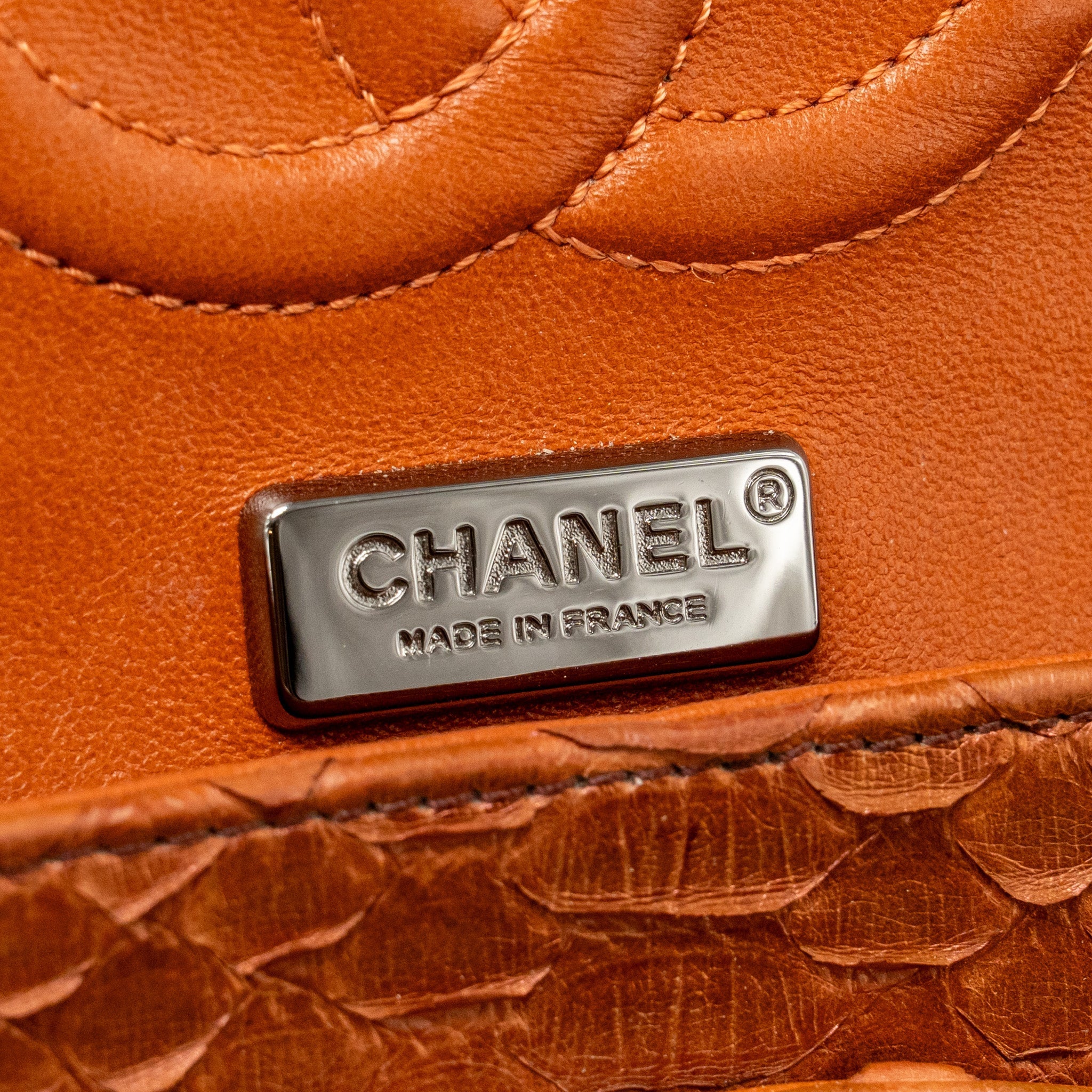 CHANEL CLASSIC DOUBLE FLAP BAG PYTHON LEATHER ORANGE SHW