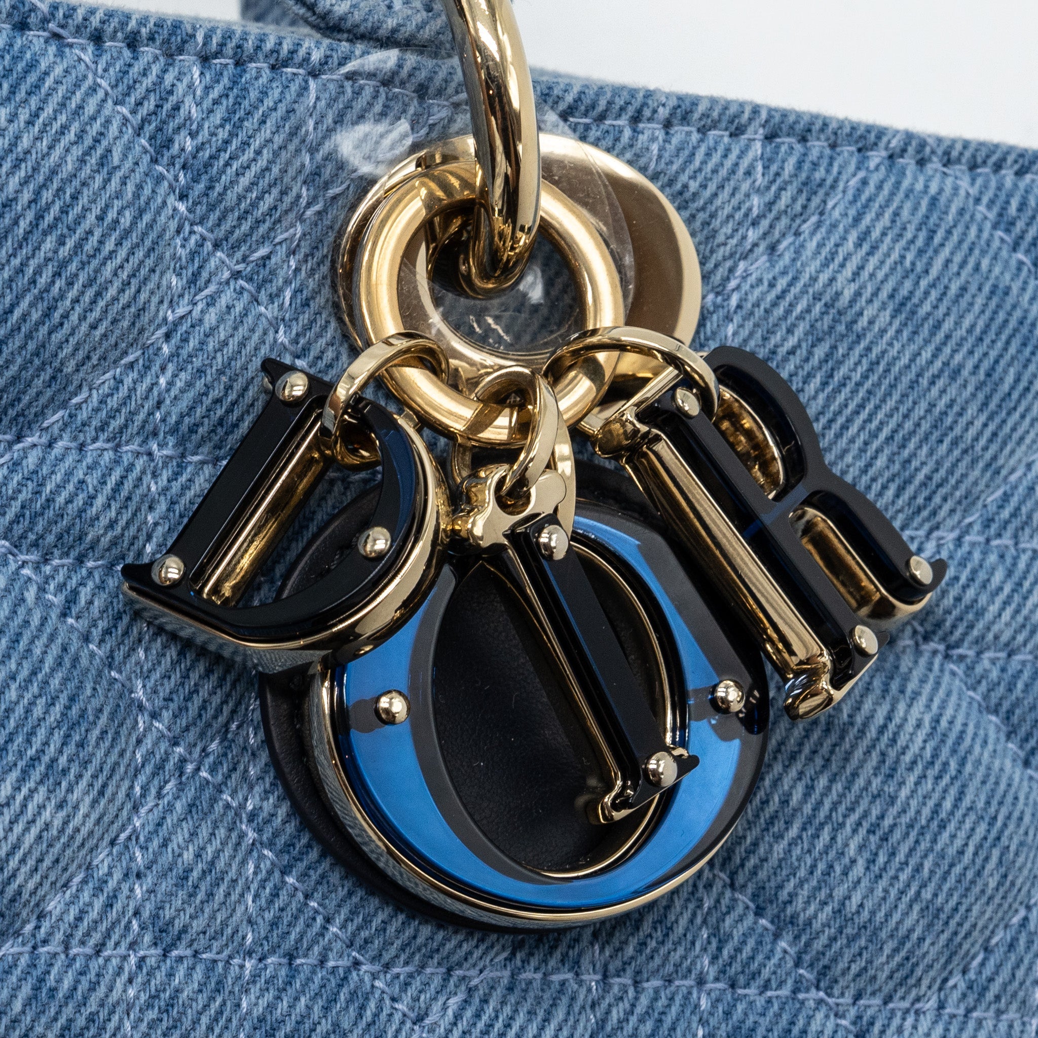 DIOR SMALL LADY  D-JOY BAG MACROCANNAGE DENIM BLUE LGHW