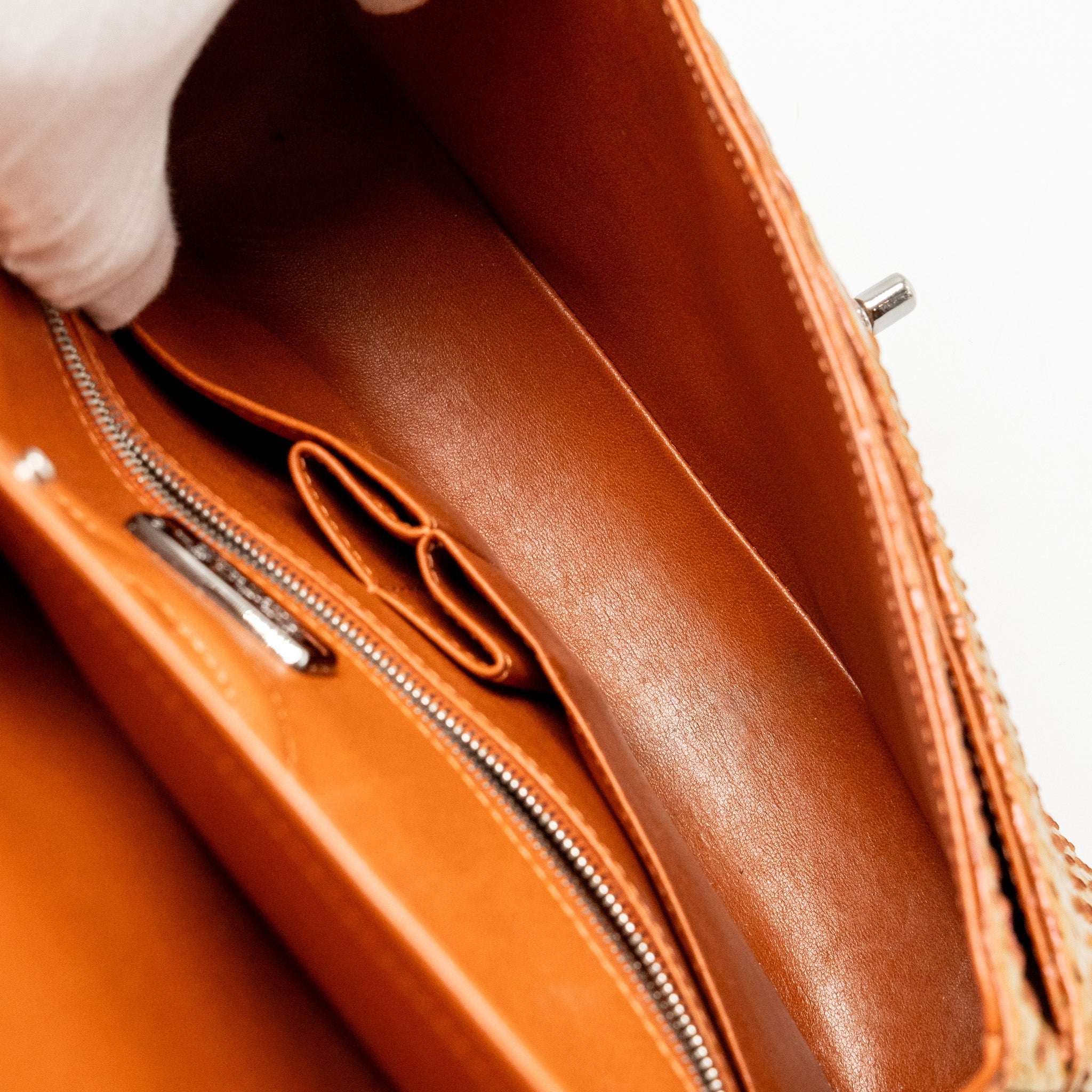 CHANEL CLASSIC DOUBLE FLAP BAG PYTHON LEATHER ORANGE SHW