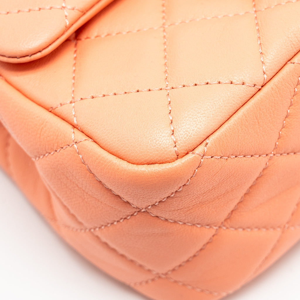 CHANEL PEARL CRUSH MINI SQUARE LAMBSKIN CORAL GHW (MICROCHIP)