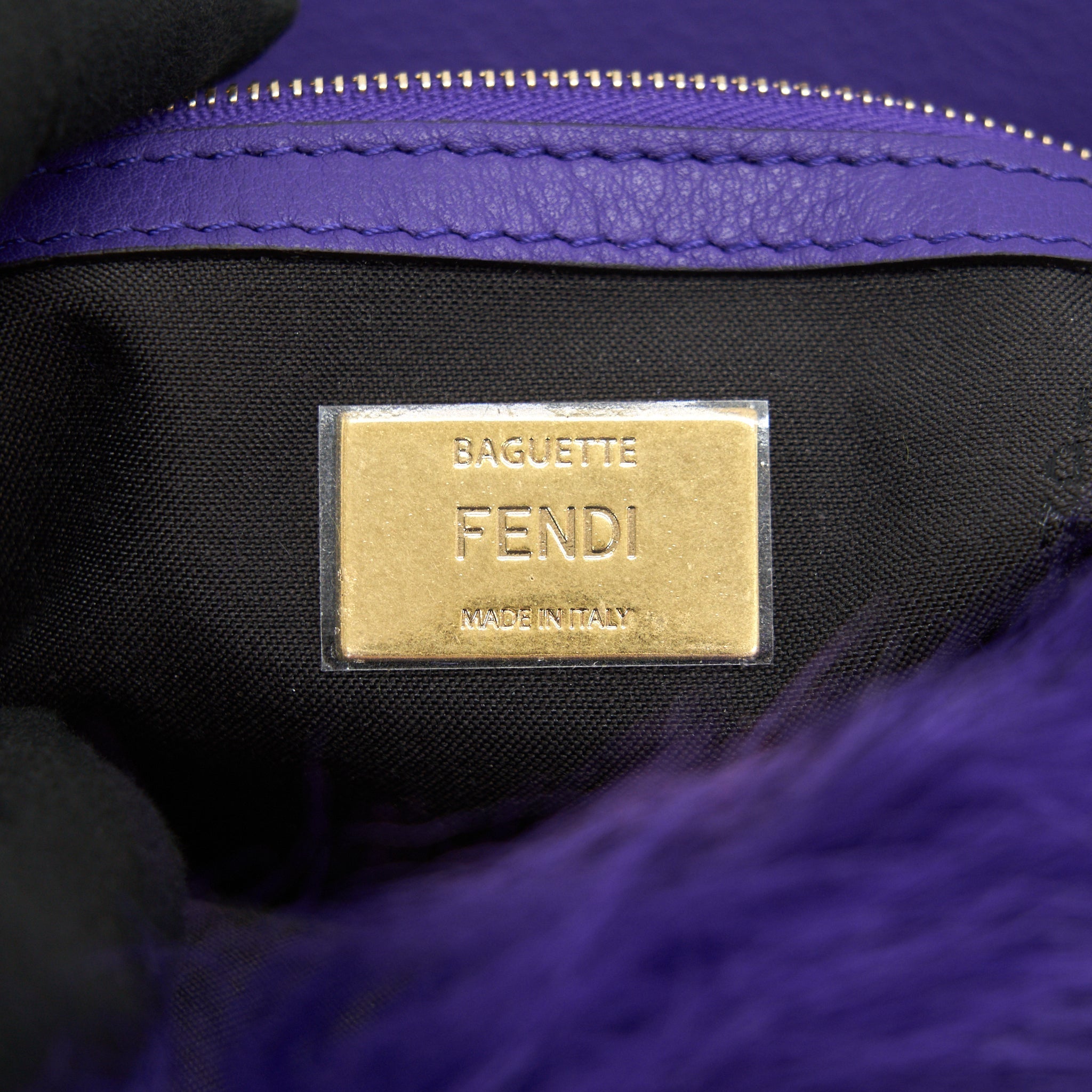 FENDI BAGUETTE FUR HANDBAG PURPLE
