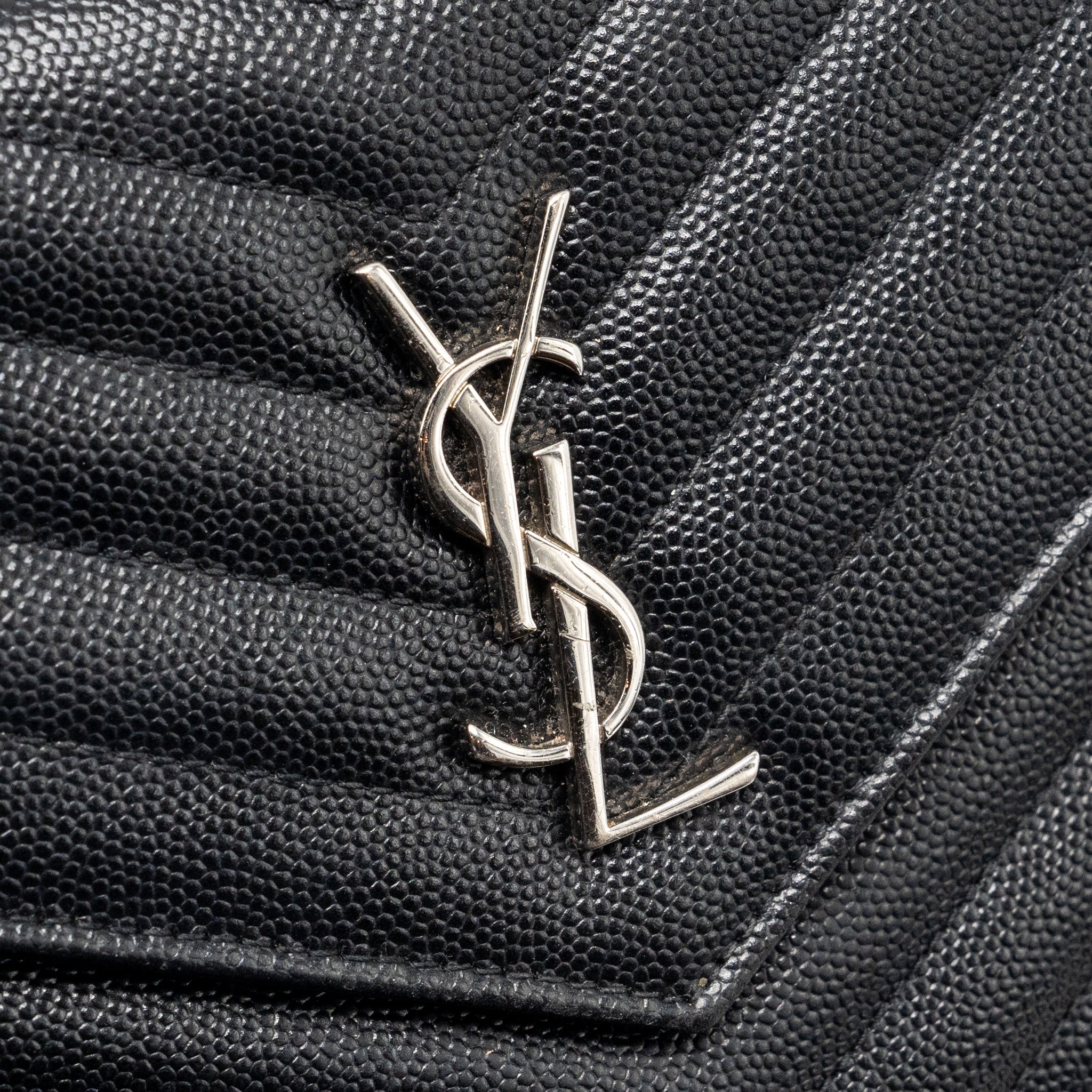 SAINT LAURENT ENVELOPE WALLET ON CHAIN GRAINED CALFSKIN BLACK SHW