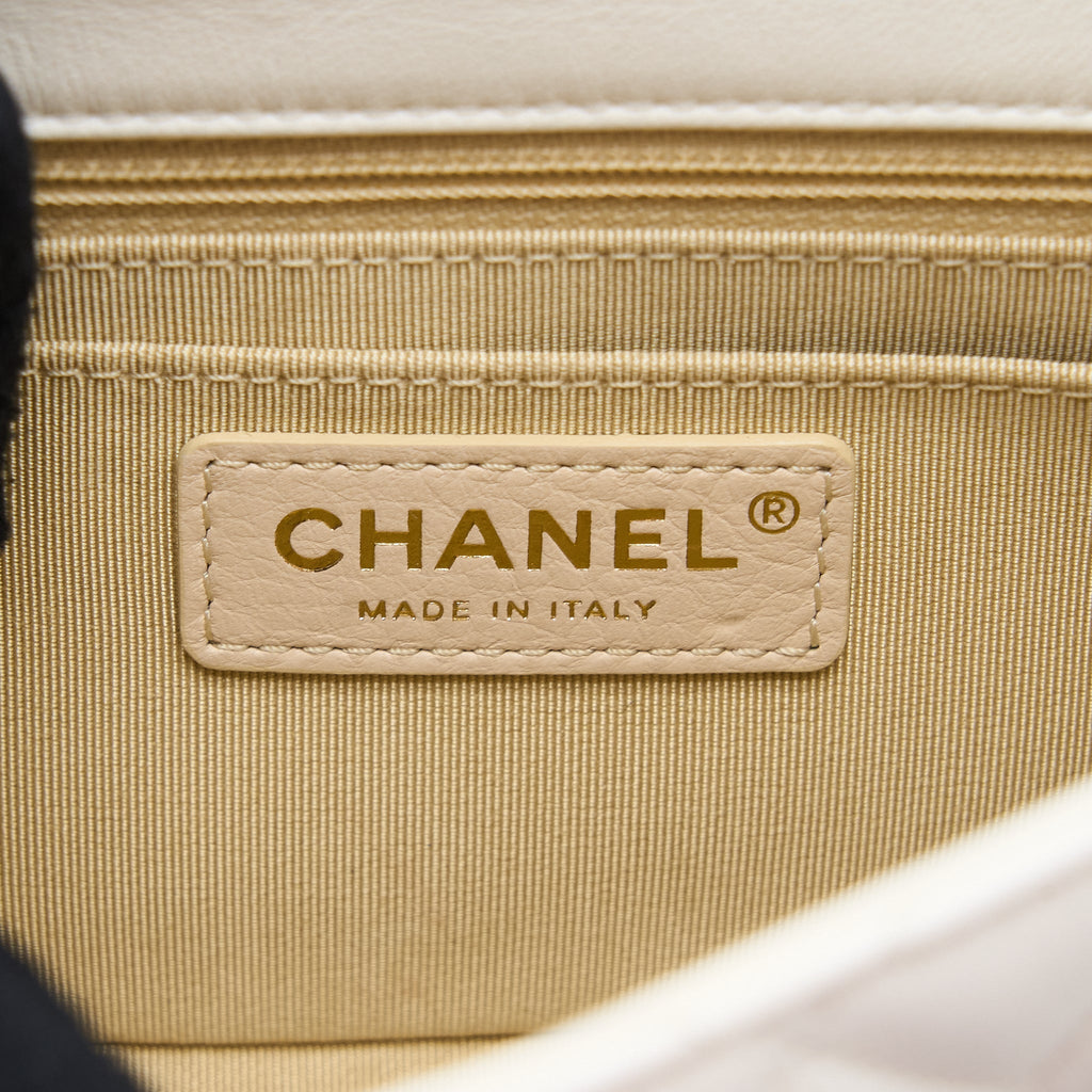 CHANEL MINI SQUARE FLAP BAG WITH DETAILED RIBBON CHAIN LAMBSKIN WHITE GHW