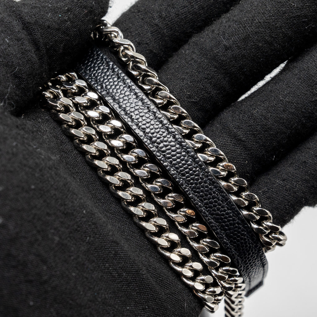 SAINT LAURENT ENVELOPE WALLET ON CHAIN GRAINED CALFSKIN BLACK SHW