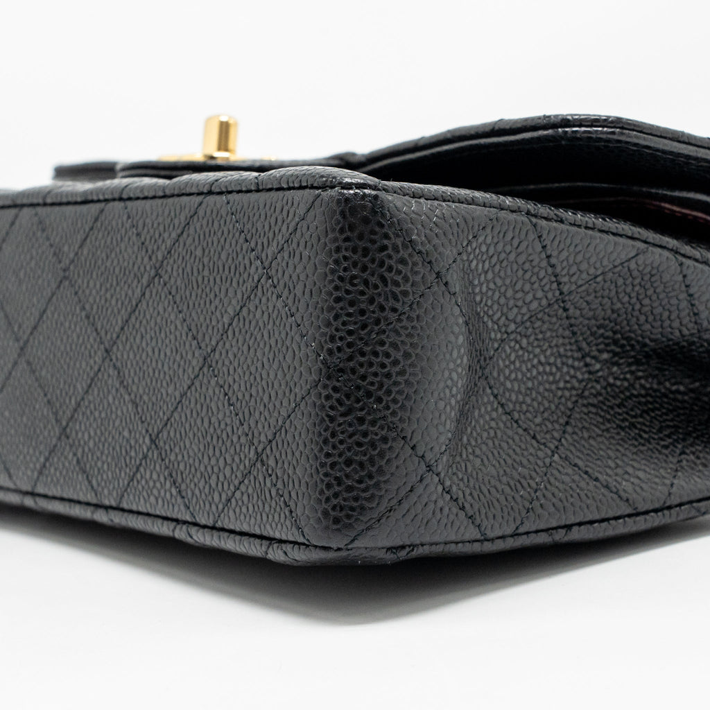 CHANEL SMALL CLASSIC DOUBLE FLAP BAG CAVIAR BLACK GHW (MICROCHIP)