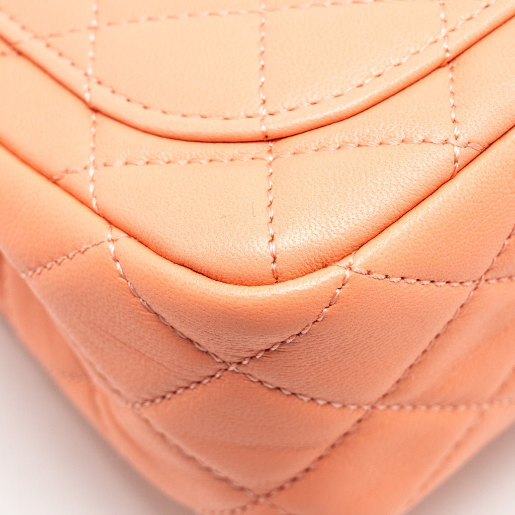 CHANEL PEARL CRUSH MINI SQUARE LAMBSKIN CORAL GHW (MICROCHIP)
