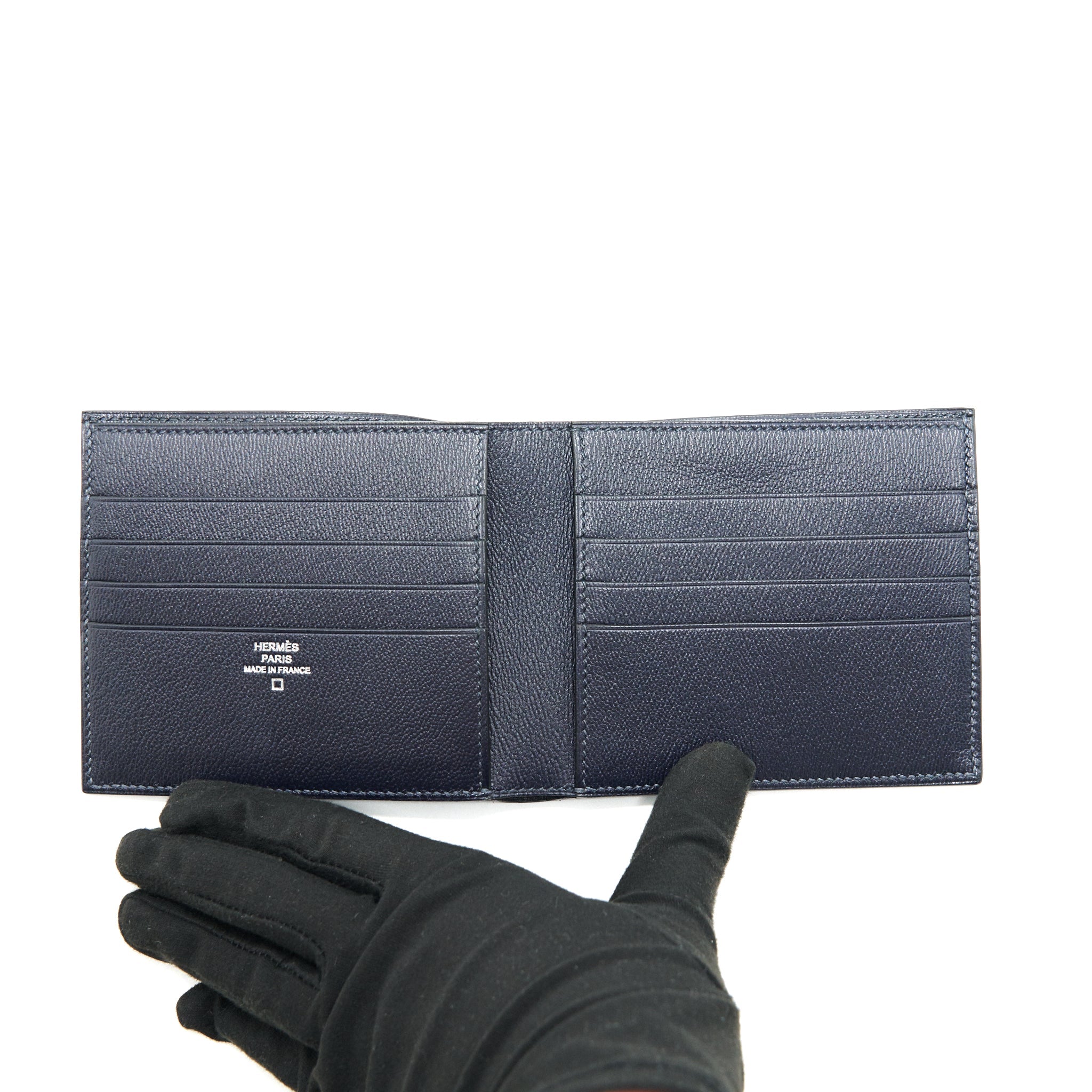 HERMES EMERALD ALLIGATOR EXOTIC LEATHER MEN'S SUIT BIFOLD BIFOLD POCKET WALLET IN DARK NAVY