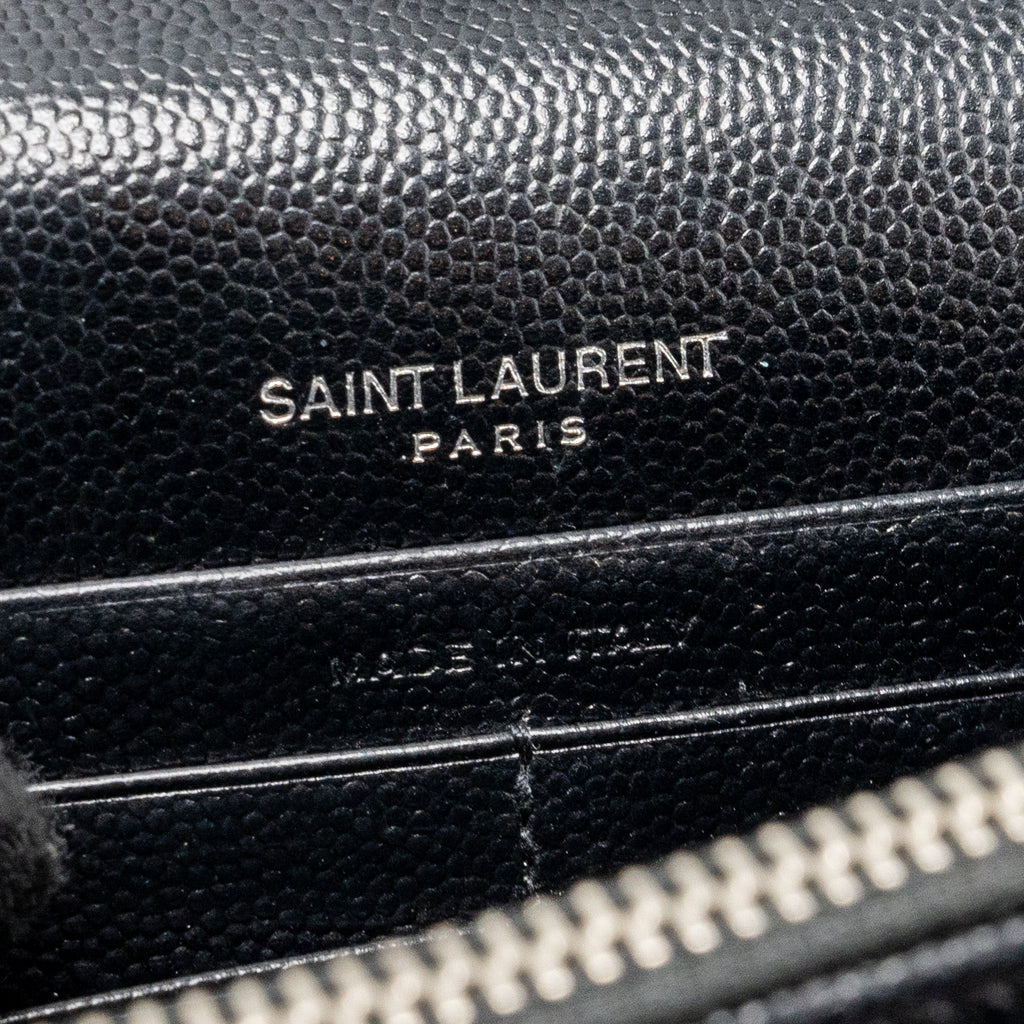 SAINT LAURENT ENVELOPE WALLET ON CHAIN GRAINED CALFSKIN BLACK SHW