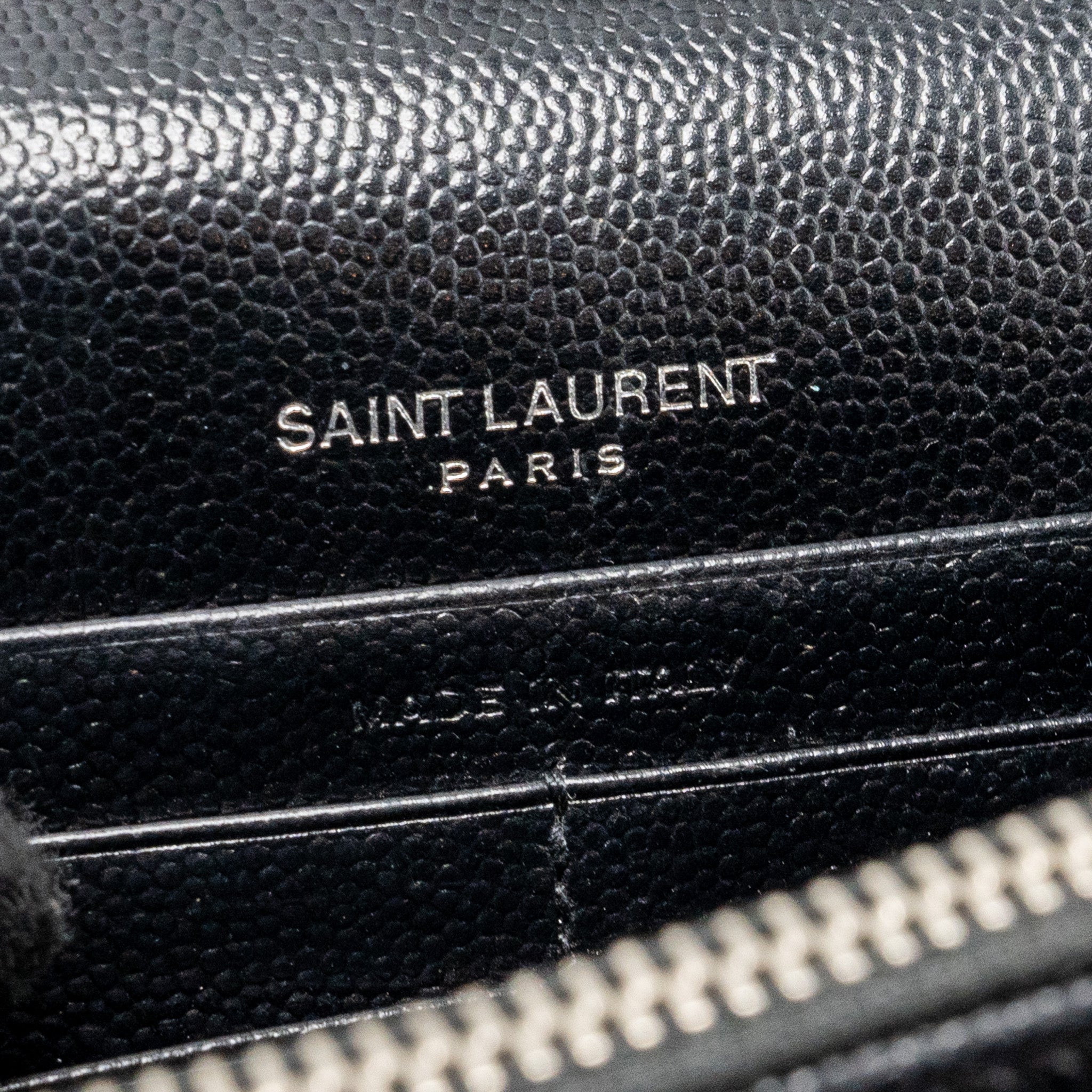 SAINT LAURENT ENVELOPE WALLET ON CHAIN GRAINED CALFSKIN BLACK SHW