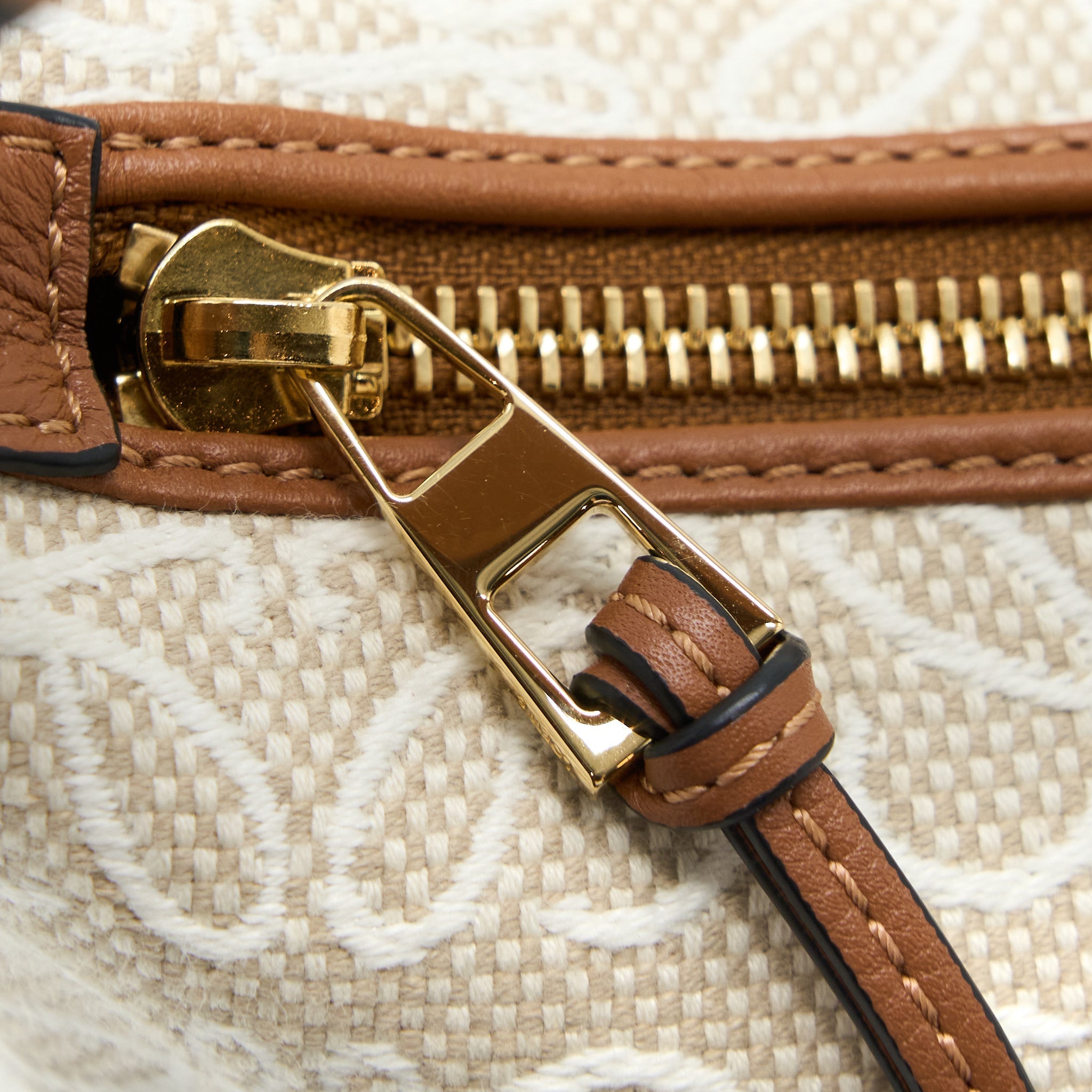 LOEWE SMALL CUBI BAG IN ANAGRAM JACQUARD/CALFSKIN ECRU/TAN GHW