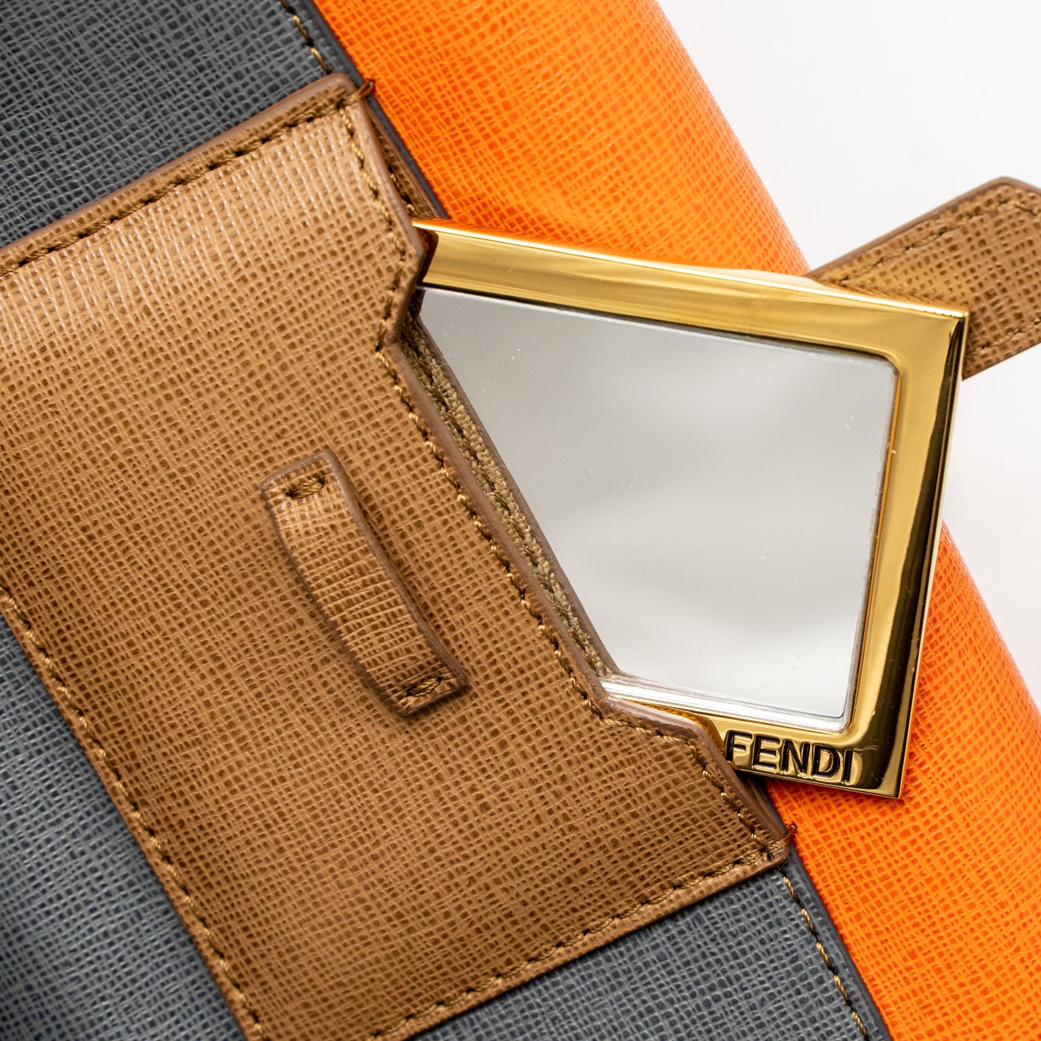 FENDI FLAP CLUTCH CALFSKIN ORANGE/MULTICOLOUR GHW