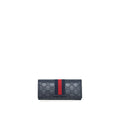 GUCCI MEN'S SIGNATURE WEB LEATHER LONG WALLET IN DARK NAVY